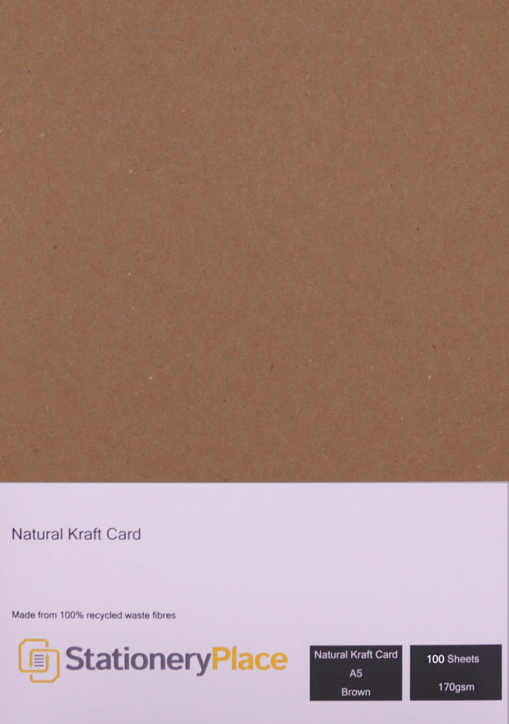 Stationery Place, Thin - Brown Natural Kraft Card A5 210 x 148mm 170 GSM 100 Sheet Pack