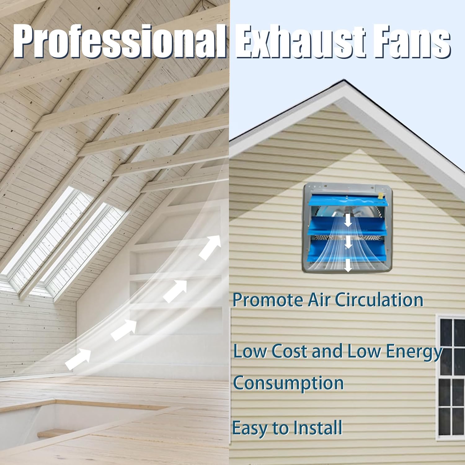 LABLT 20 Inch Wall Mounted Exhaust Fan, High Speed, Wall Mount Attic Fan, Shutter Exhaust Fan for Ventilation of Family Homes, Garages, Stores, Workshops, 110-120V, 60Hz, DC (power cord not included)