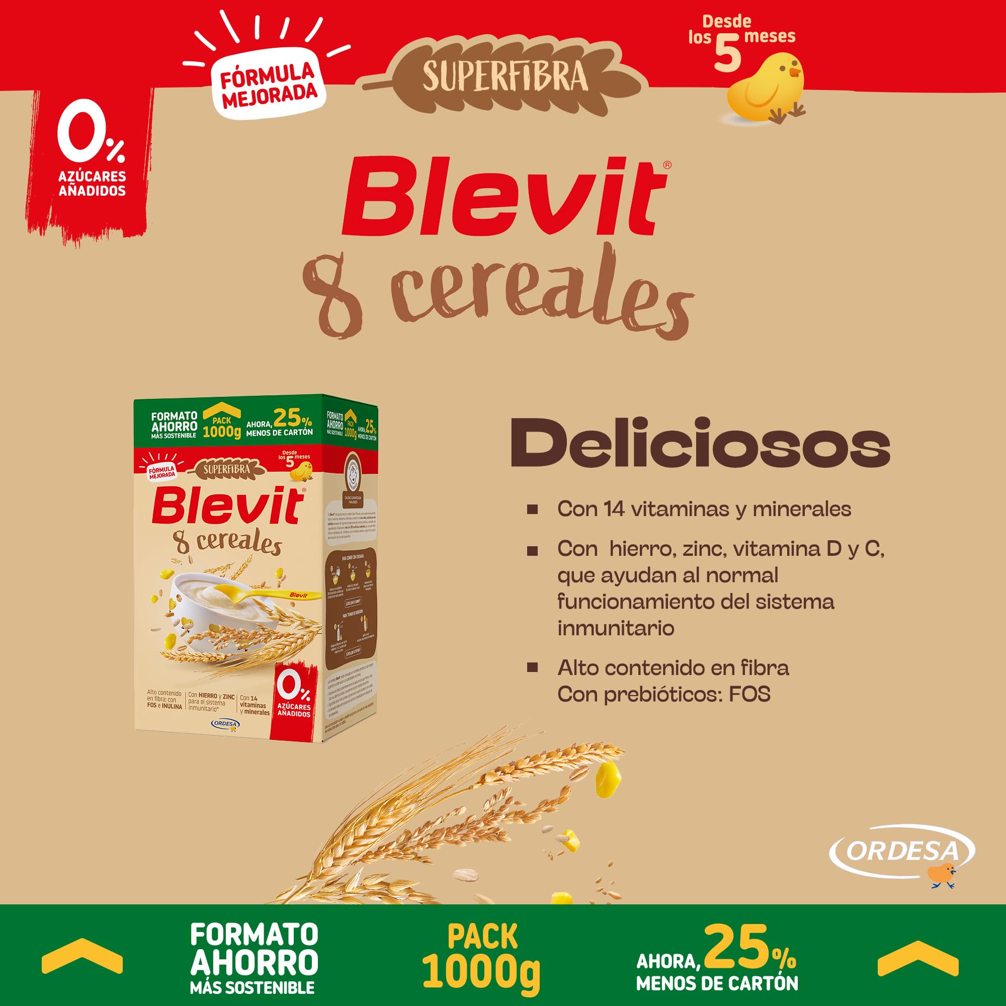 Blevit Superfibra 8 Cereales 1kg Papilla para Bebé 5 Meses Vitaminas Minerales Fibra