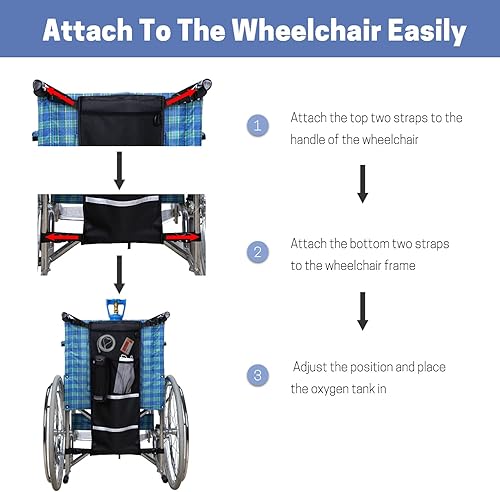 Miniatura 6 de SWISSELITE Bolsa cilíndrica de oxígeno, soporte para tanque de oxígeno para silla de ruedas con hebillas, soporte para tanque de oxígeno para