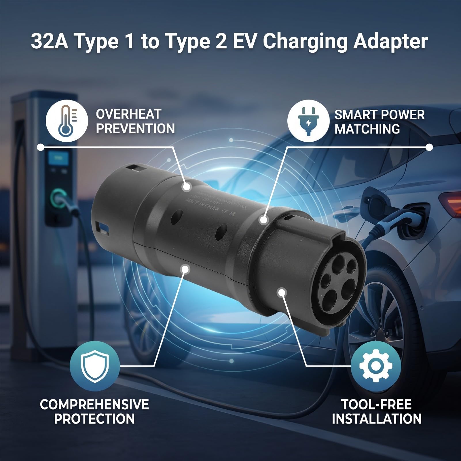 Haofy J1772 do Adaptera ładowania EV Typu 2, 32A, Klasa Ochronności IP54