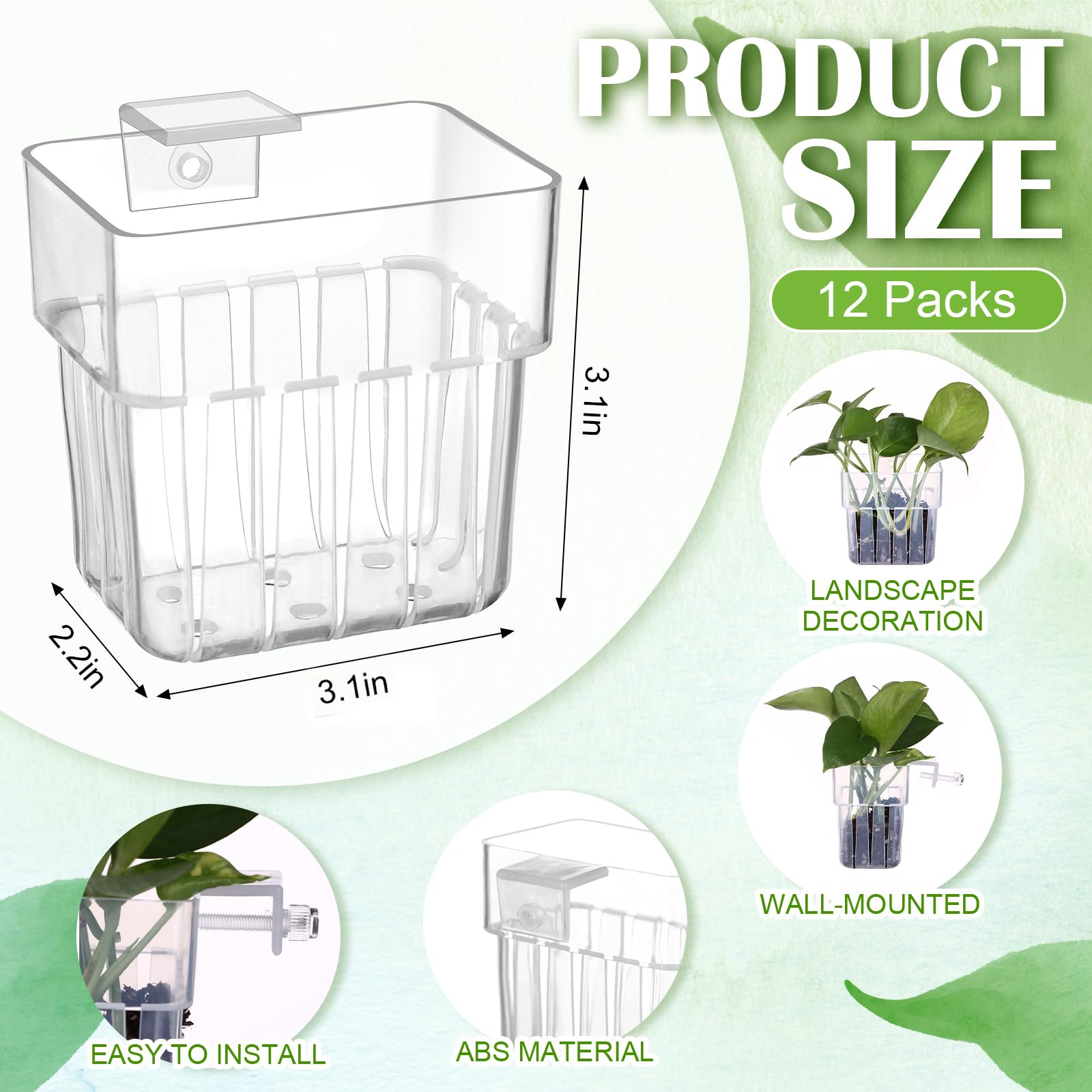 12 Pack Top Hanging Fish Tank Plant Pot Clear Aquarium Plant Holder with Hook Aquatic Plant Cup Holder Aquarium Aquatic P-lant Pot Water Landscape Decoration for P-lant Water Feature Decoration