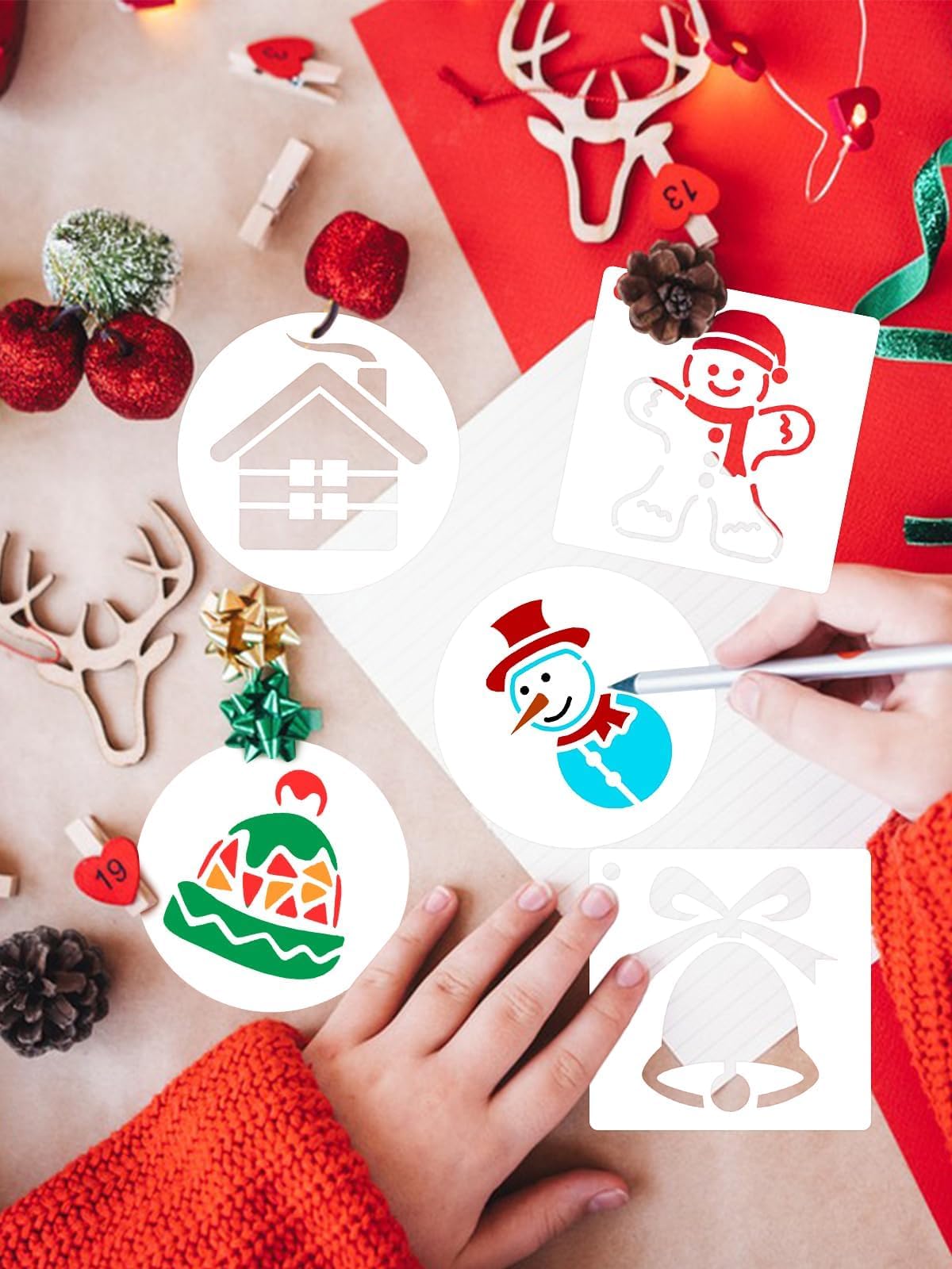 36st Kerst Stencils voor Hout, 13x13cm Kerstdecoratie Sjablonen Schilderen Herbruikbare Merry Christmas Stencils Kerst Sjablonen Set voor Schilderen op Hout Stof Papier Muur Raam