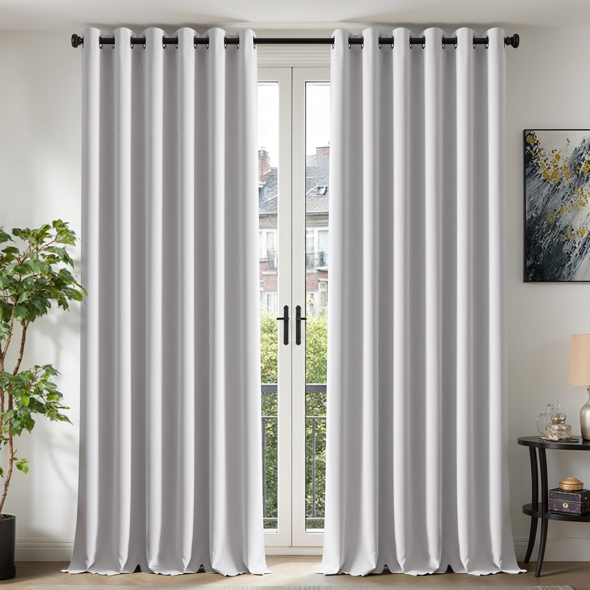TOPICK Blackout Curtains for Living Room Bedroom W90 xL108 Greyish White — image 1