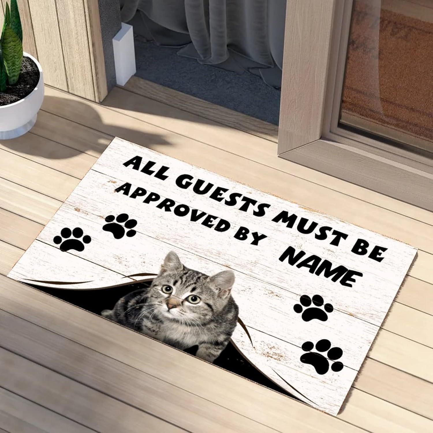 All Guests Must Be Approved by Cat Entry Mat Cat Paws Footprint Garage Floors Patio Coconut Coir Floor Mats Cursive Backing Pet Friendly Pet Cat Lover Gifts 24x36in
