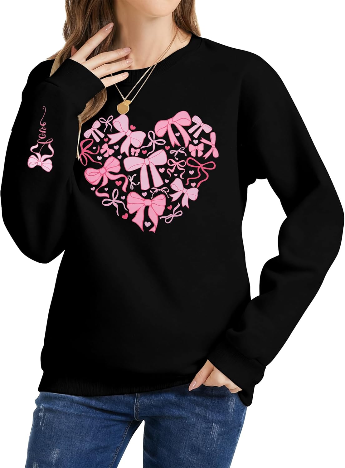 KIDDAD Valentines Day Sweatshirt for Women Valentine Cute Love Heart Graphic Shirts Casual Pink Bow Print Pullover Tops - Image 5