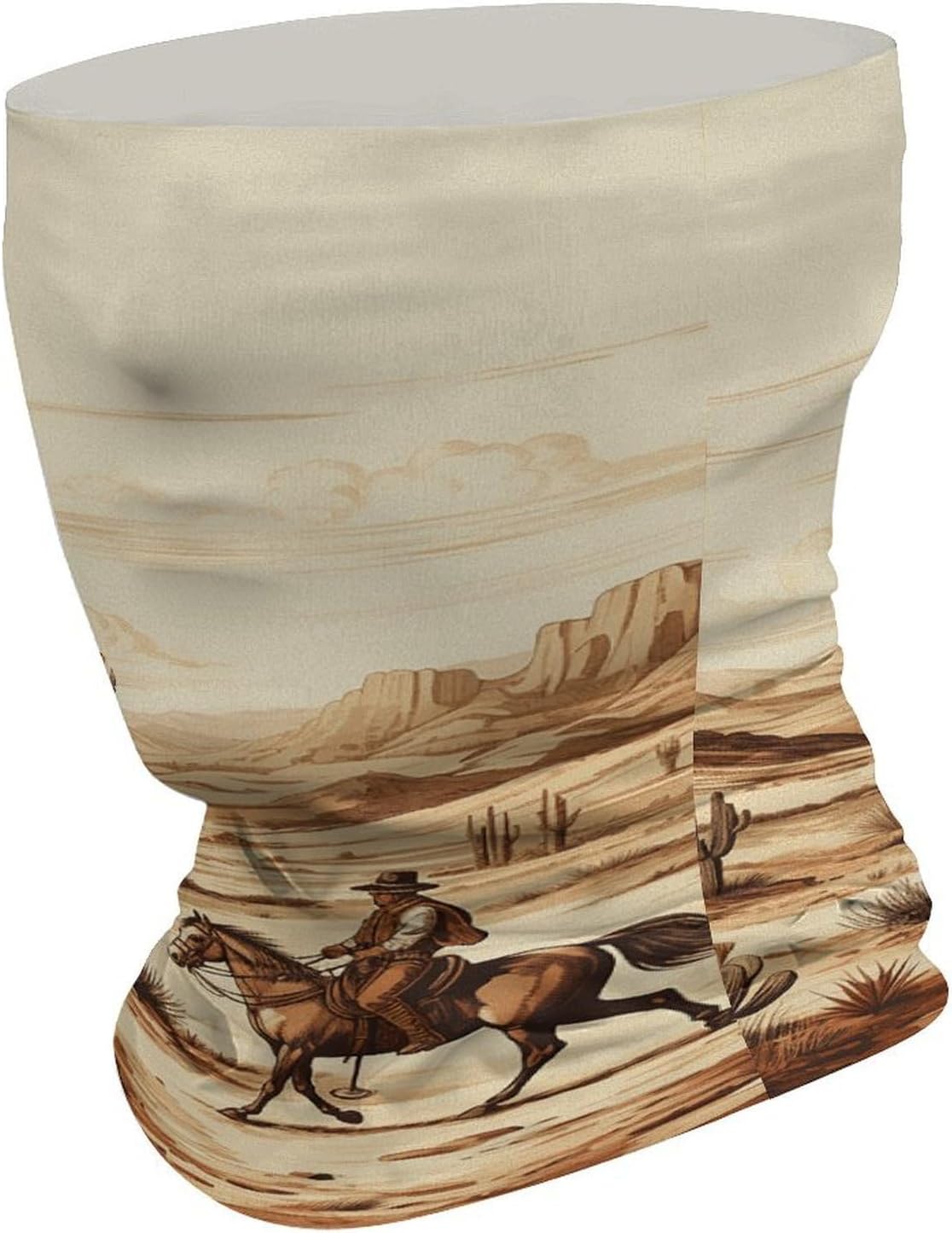 West Desert Cactus with Cowboys Riding Horses Neck Gaiter UV Protection Polyester Face Gaiter Breathable Quick Dry Head Wrap Multifunctional Stretchy Seamless Bandana for Outdoor Cycling Hiking Skiing