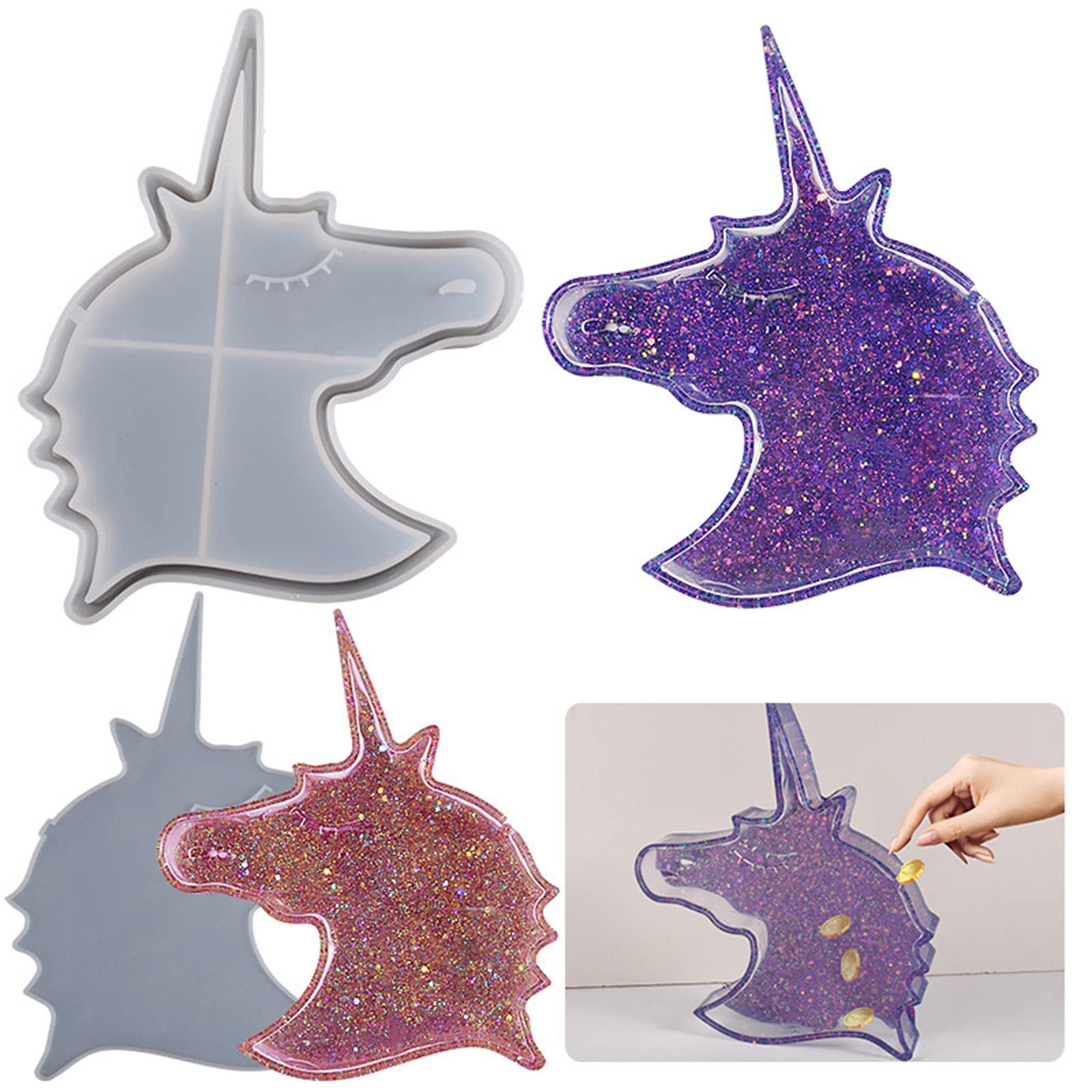 Molde de silicona para hucha de unicornio, decoración de mesa, molde para monedas, caja de almacenamiento, resina, yeso, herramienta de manualidades, moldes de resina epoxi fáciles de limpiar, únicos