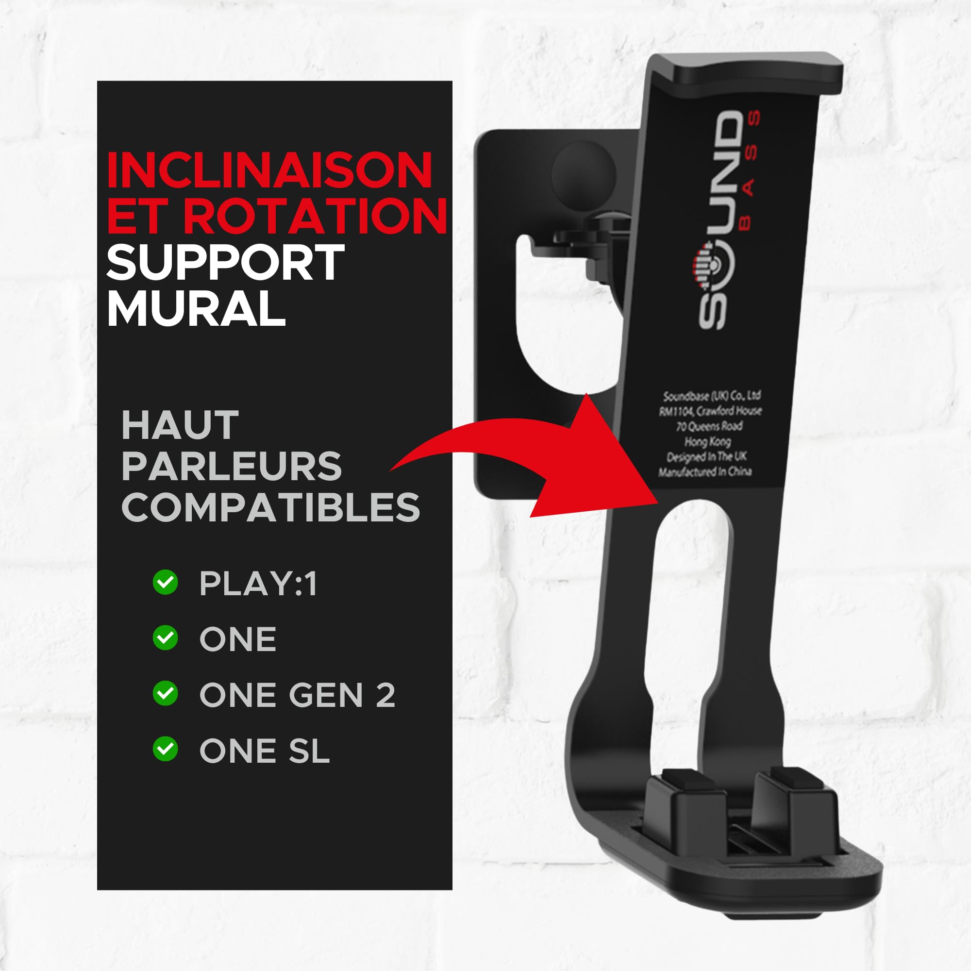 Sound bass Support Mural One, GEN 2, One SL, Play:1, Pack Double, Noir