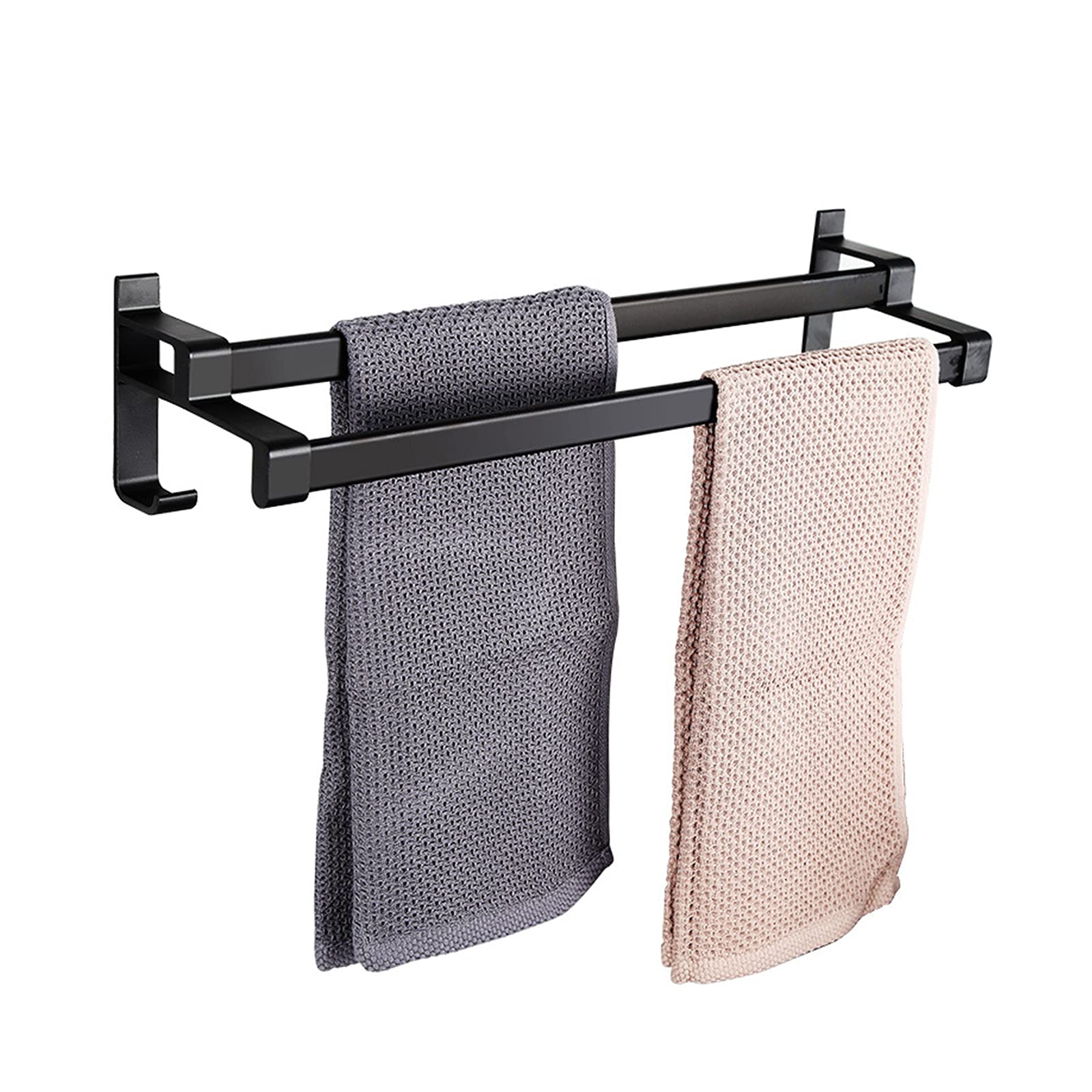Handtuchhalter Badezimmer, Wandmontiert, Mattschwarz – 50 Cm, Mit Walnuss-Akzent, Inkl. Montagezubehör