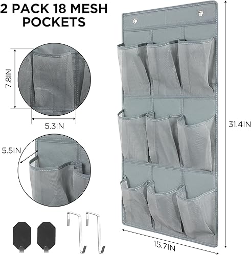 Miniatura 2 de Paquete de 2 zapateros para colgar en la pared de 18 bolsillos para armario, almacenamiento de zapatos RV con 8 ganchos sobre la puerta, organizador