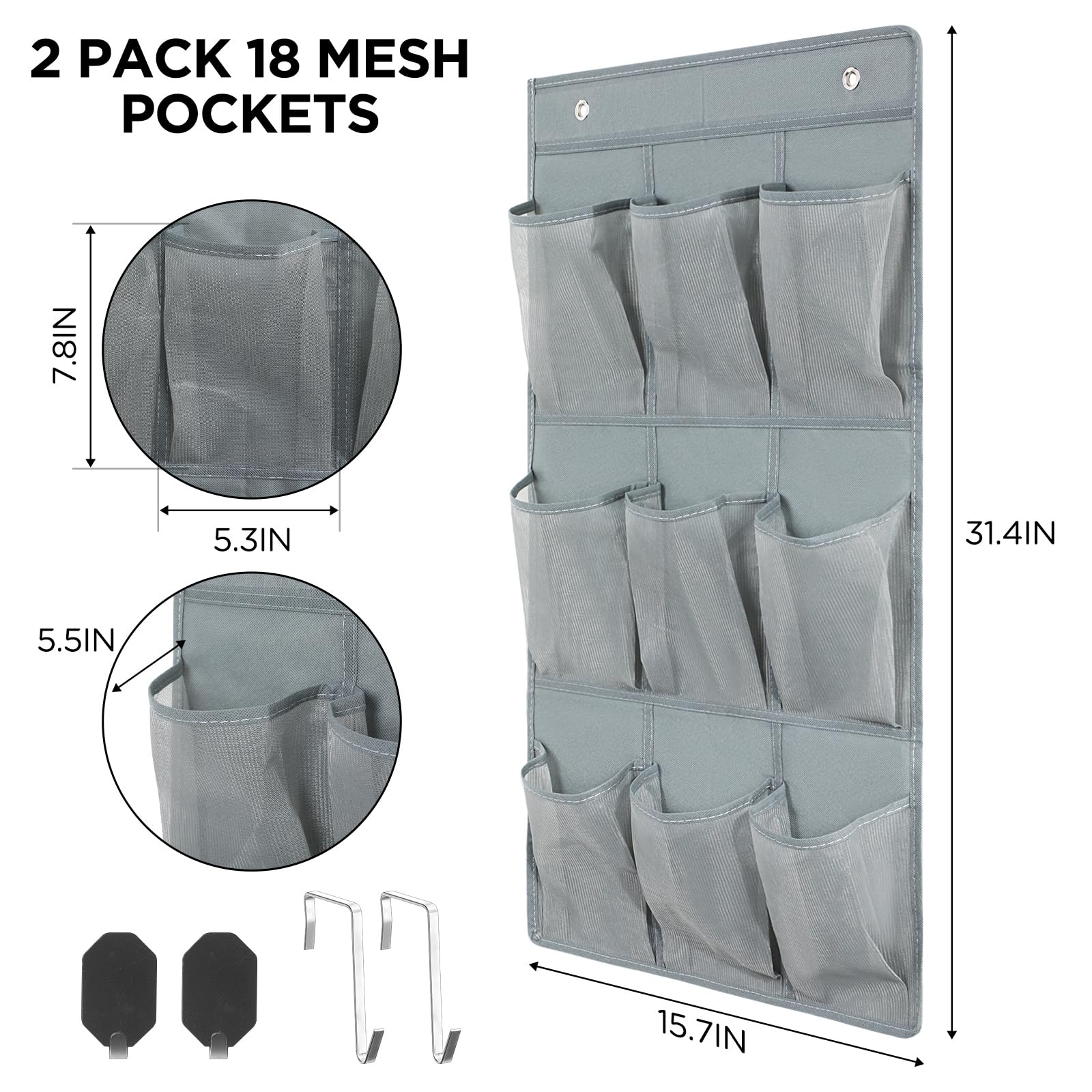 Dansydaisy Paquete de 2 zapateros montados en la pared para colgar sobre la puerta, organizador de zapatos con 9 bolsillos de malla para almacenamiento de zapatos de RV para baño, campamento (gris)