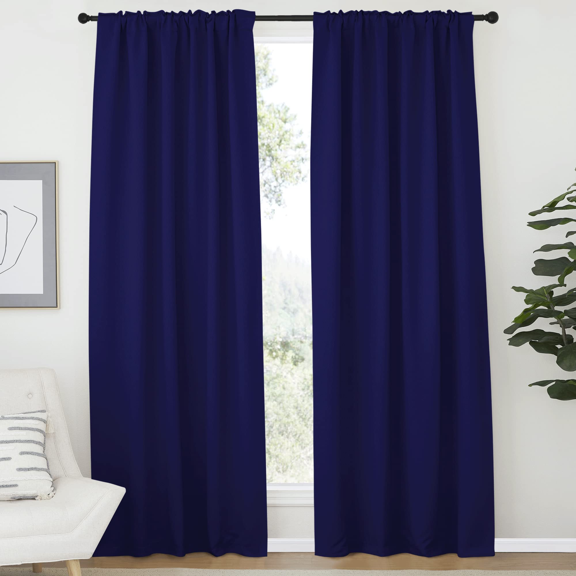 NICETOWN Vertical Blinds Window Curtain Panels, (Navy Blue Color) 52 by 84 Inches, Set of 2 Panels - Image 2