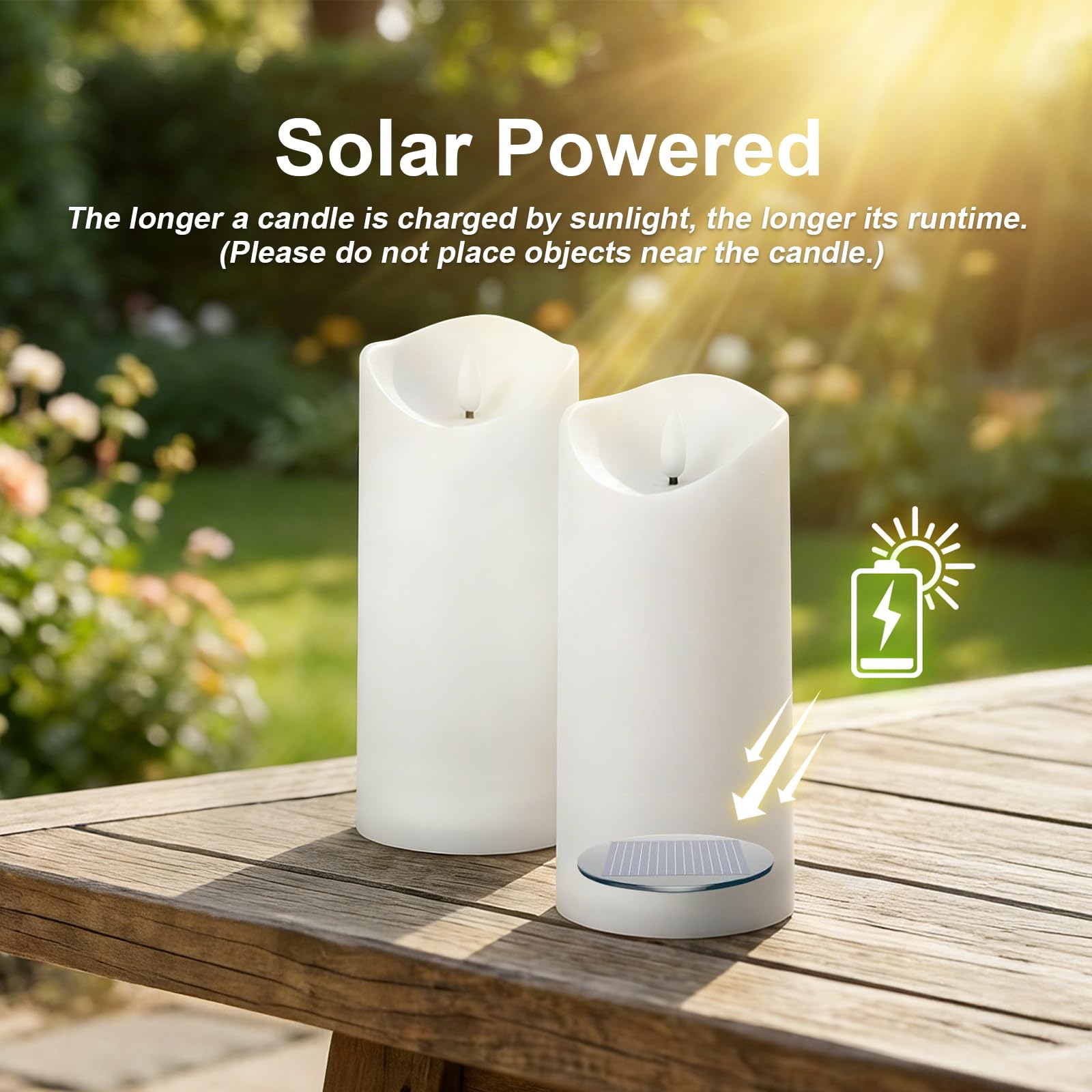 Solarbetriebene wasserdichte flammenlose Kerzen, solarbetriebene LED-Kerzen mit flackernder Flamme, geeignet für Terrasse/Garten/Party-Dekoration, 4