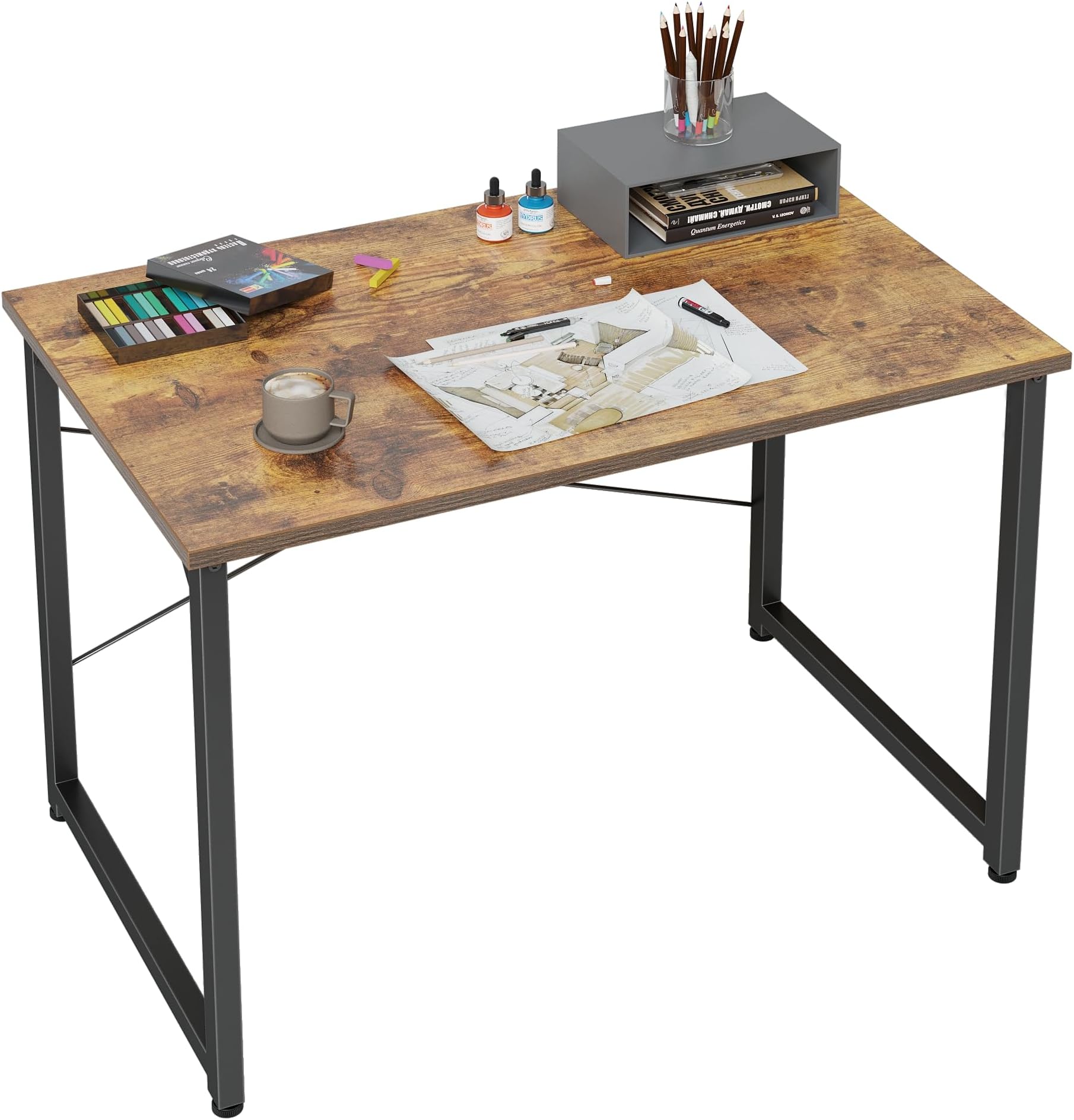 CubiCubi Computer Desk 32" Study Writing Table for Home Office, Modern Simple Style PC Desk, Black Metal Frame, Rustic Brown