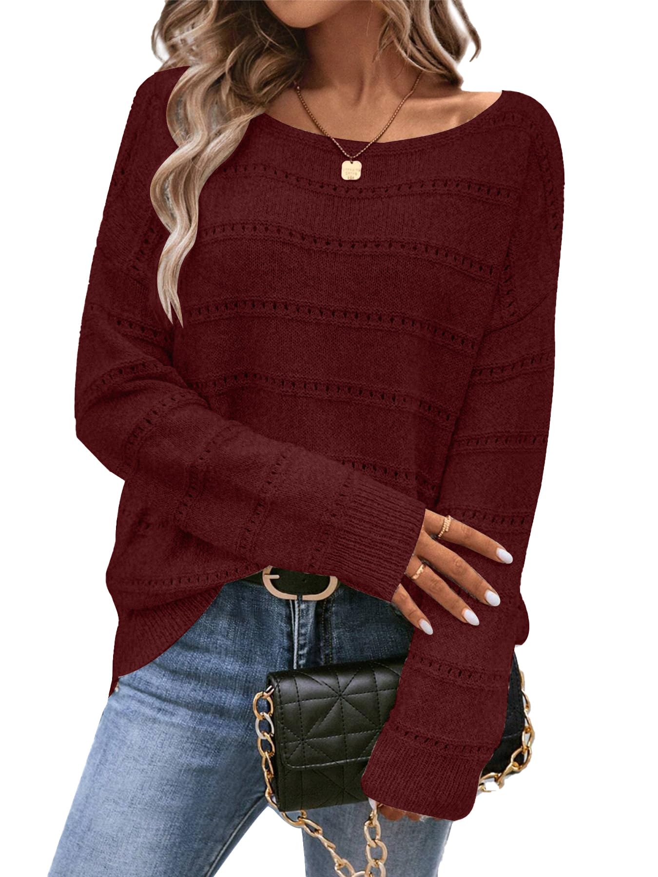 Sweaters for Women Long Sleeve Boat Neck Soft Oversized Pullover Sweater Tops
