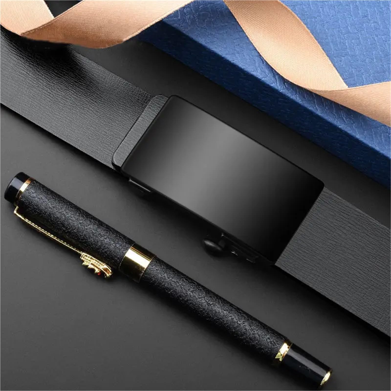 Cinturón de cuero para hombre, negro, metal, sin dientes, hebilla automática, para negocios, casual, de poliuretano, moda para hombre