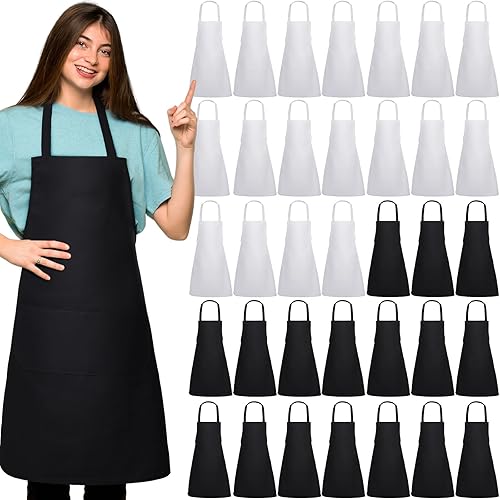 Suhine Paquete de 36 delantales lisos a granel con 2 bolsillos, delantales unisex lavables a máquina, delantales de chef para cocina, restaurante,
