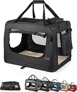 lionto Foldable Dog Transport Box for Travel and Car, 60 x 42 x 44 cm, Sturdy Transport Box, Carry Handles and Blanket for Cats, Dogs up to 12 kg, Robust Fabric Dog Box, Black product image