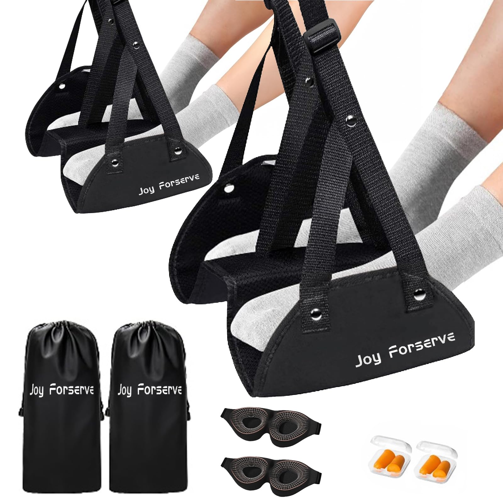 Joy Forserve 2 Sets Foot Hammock for Plane Travel,Thickened 3D Eye Mask and Earplugs,Footrest Under Desk for Long Trip,Foot Swing for Airplane Travel Accessories,Improved and Enlarged Foot Hangers