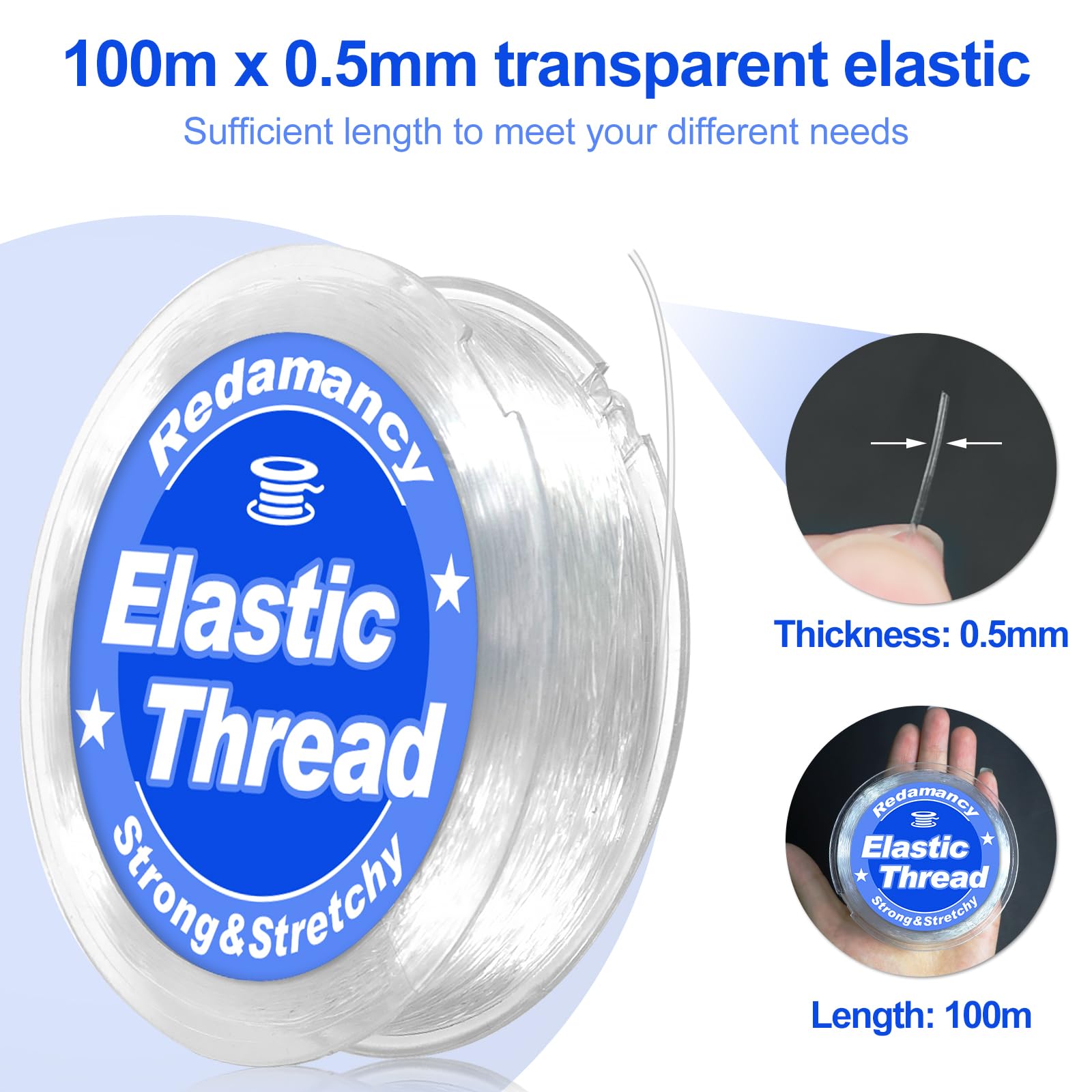 Redamancy 2 Rouleaux Fil Bracelet Perle,0.6mm Fil Transparent Elastique Bijoux,Fil Nylon Elastique Pour Bracelet,pour Fabrication Bracelet,Collier Et