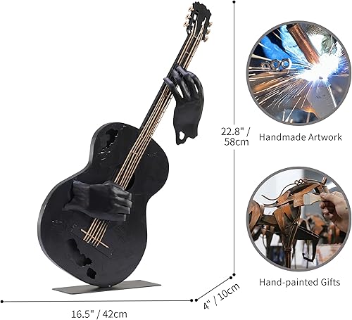 Miniatura 2 de Decoración musical de metal, escultura de guitarra hecha a mano de 23 pulgadas de alto, decoración del hogar, decoración de estatua occidental