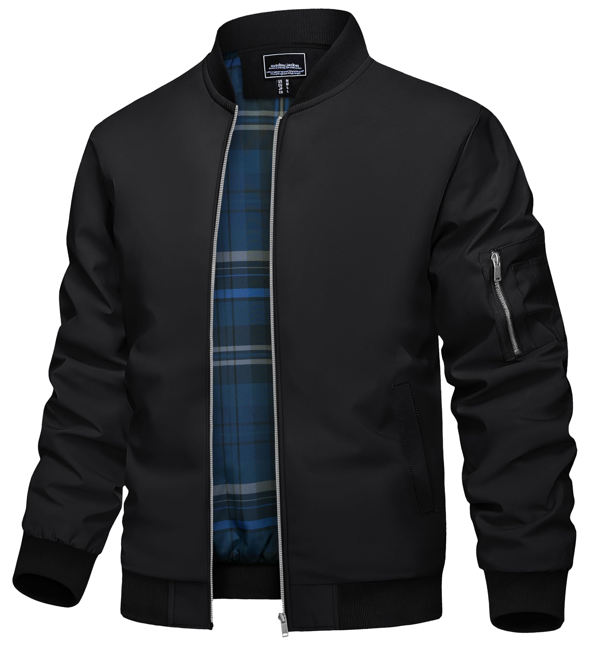 TACVASEN Herren Jacke Leichte Bomberjacke mit Ärmeltasche Herbst Übergangsjacke mit Stehkragen Blouson mit Innentasche