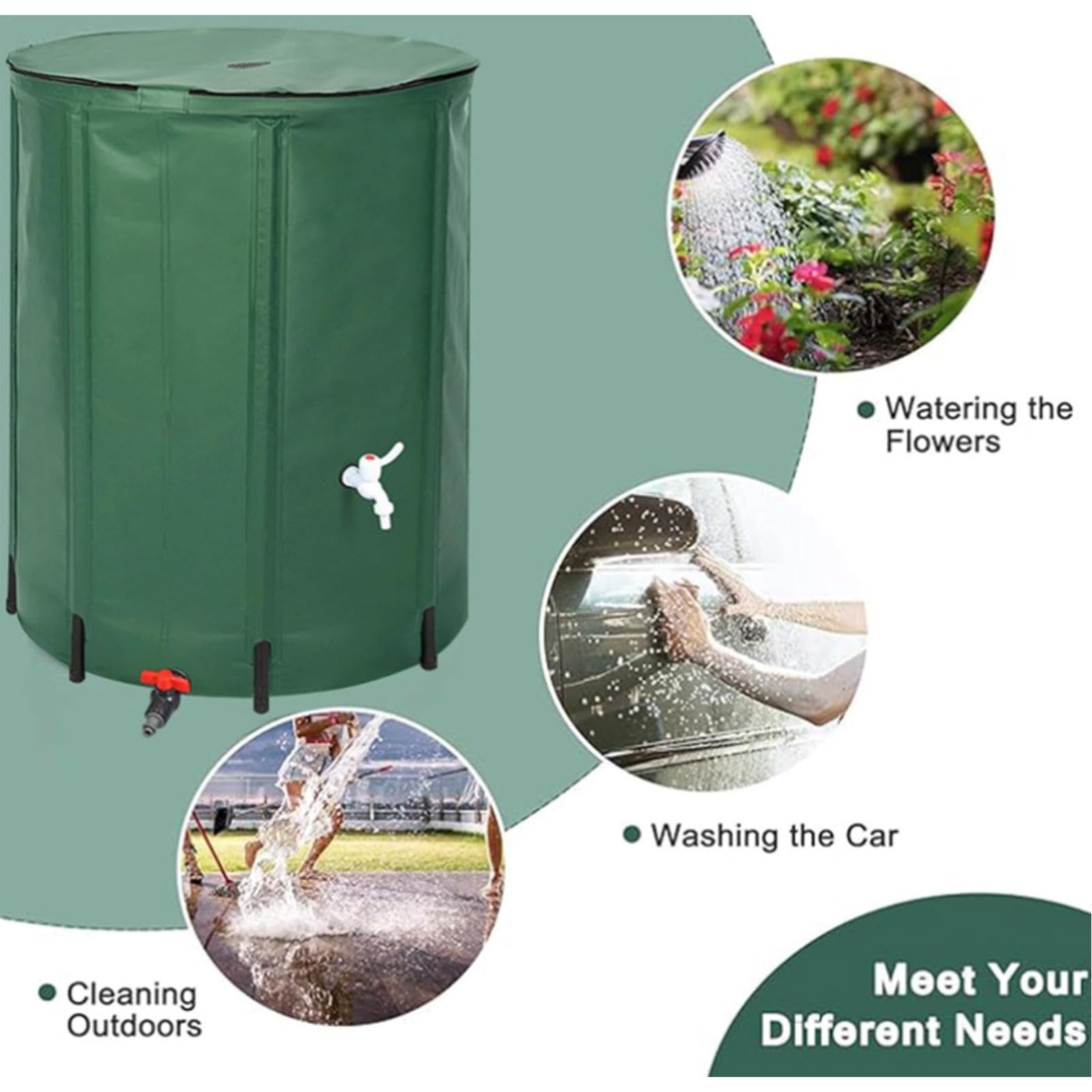Serbatoio per la Raccolta dell'Acqua piovana Pieghevole, Contenitore Portatile in PVC a Prova di perdite per Esterni, Ideale per la Raccolta dell'Acqua piovana in Giardino e nei pluviali(380L)