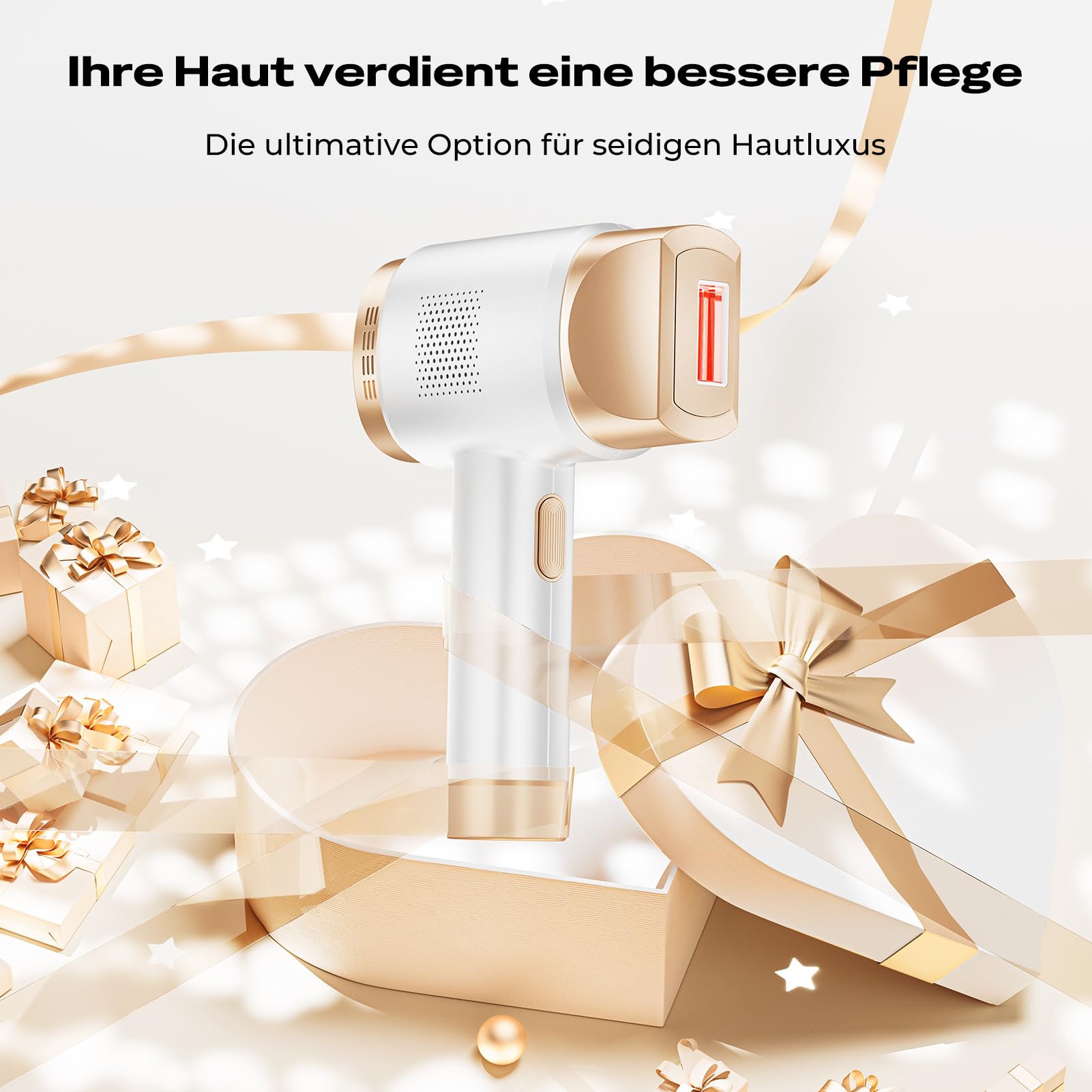 IPL Haarentfernungsgerät mit 8℃ Eiskühlsystem, 9 Stufen & 600 NM Rotlicht, LCD-Touchscreen, für Frauen Männer Gesicht Arm Bikinizone Körper, Gold