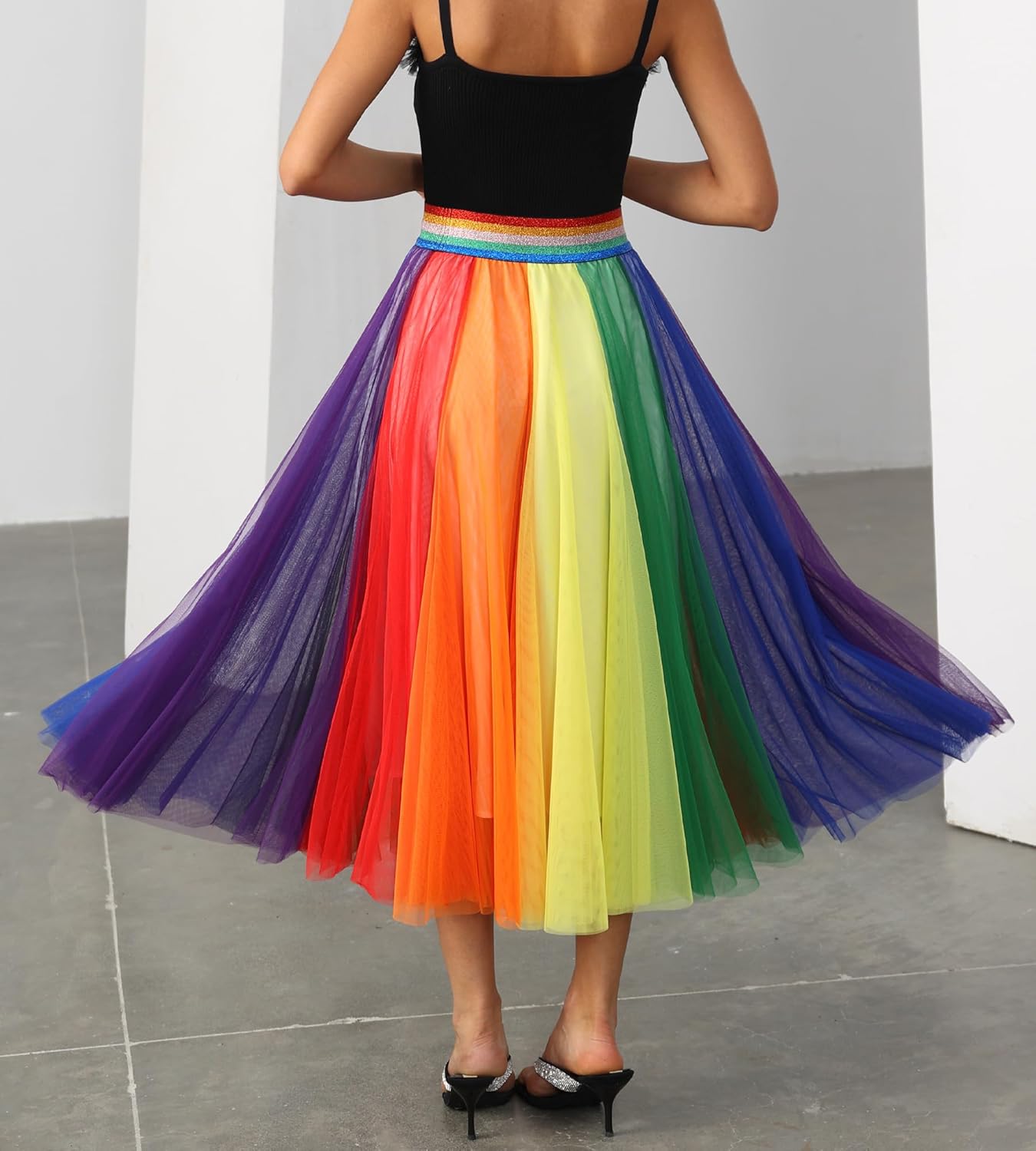 Women’s Tulle Skirts Midi Elastic High Waist Pleated Mesh Flowy A-Line Party Long Tutu Skirts… - Image 4