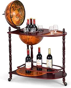 Goplus Globe Bar, 34.5” Globe Bar Liquor Cabinet with Wheels, Bottom Shelf, Old World Map, 16th Century Italian Replica Bar Globe, Retro Wine Stand, Globe Bar Cart for Dining Room Living Room Home