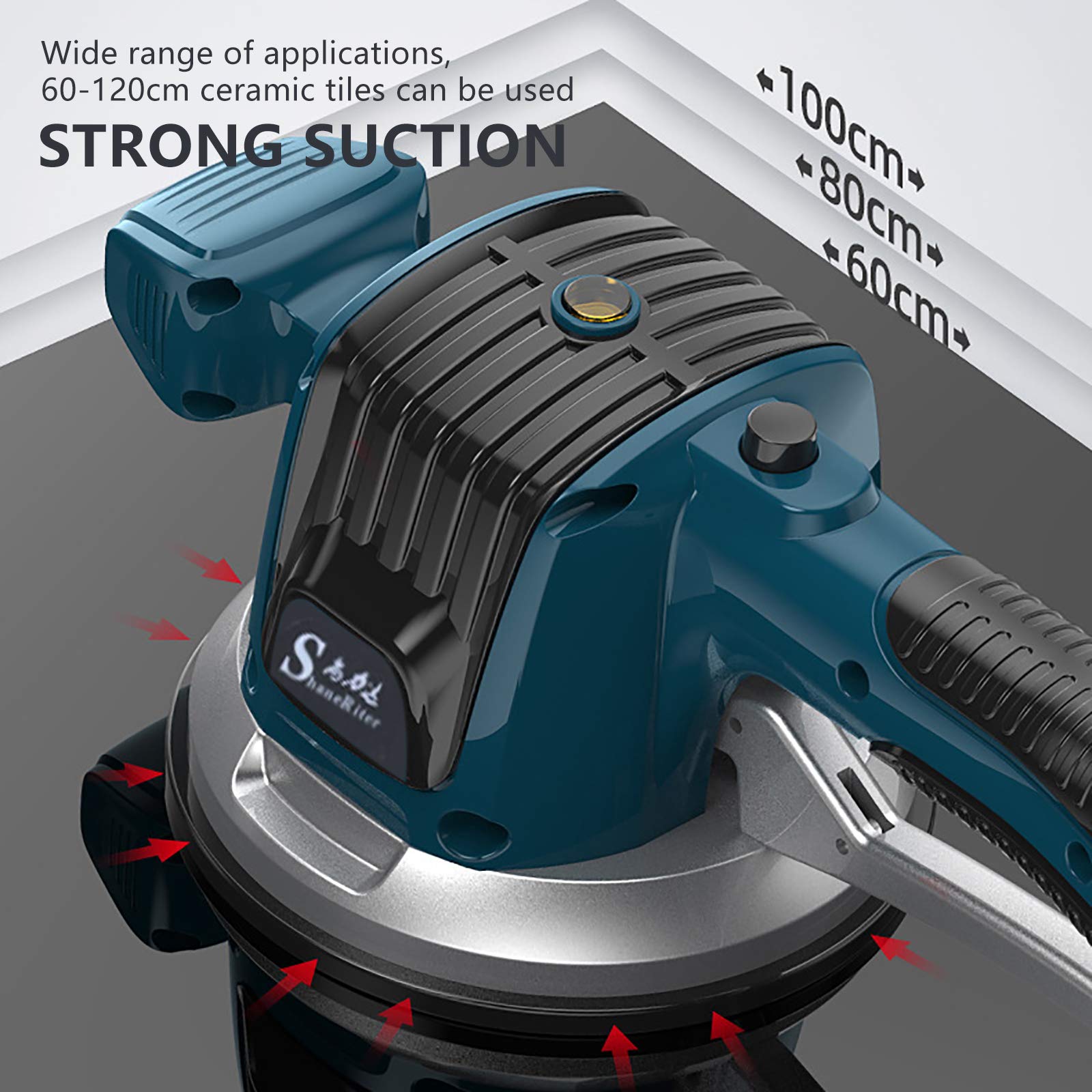 Máquina de colocación de azulejos portátil de 12000 rpm, ventosa ajustable con 6 velocidades, vibrador de azulejos con 2 pilas, puede procesar baldosas de cerámica de 60-120 cm Capacidad de carga 100