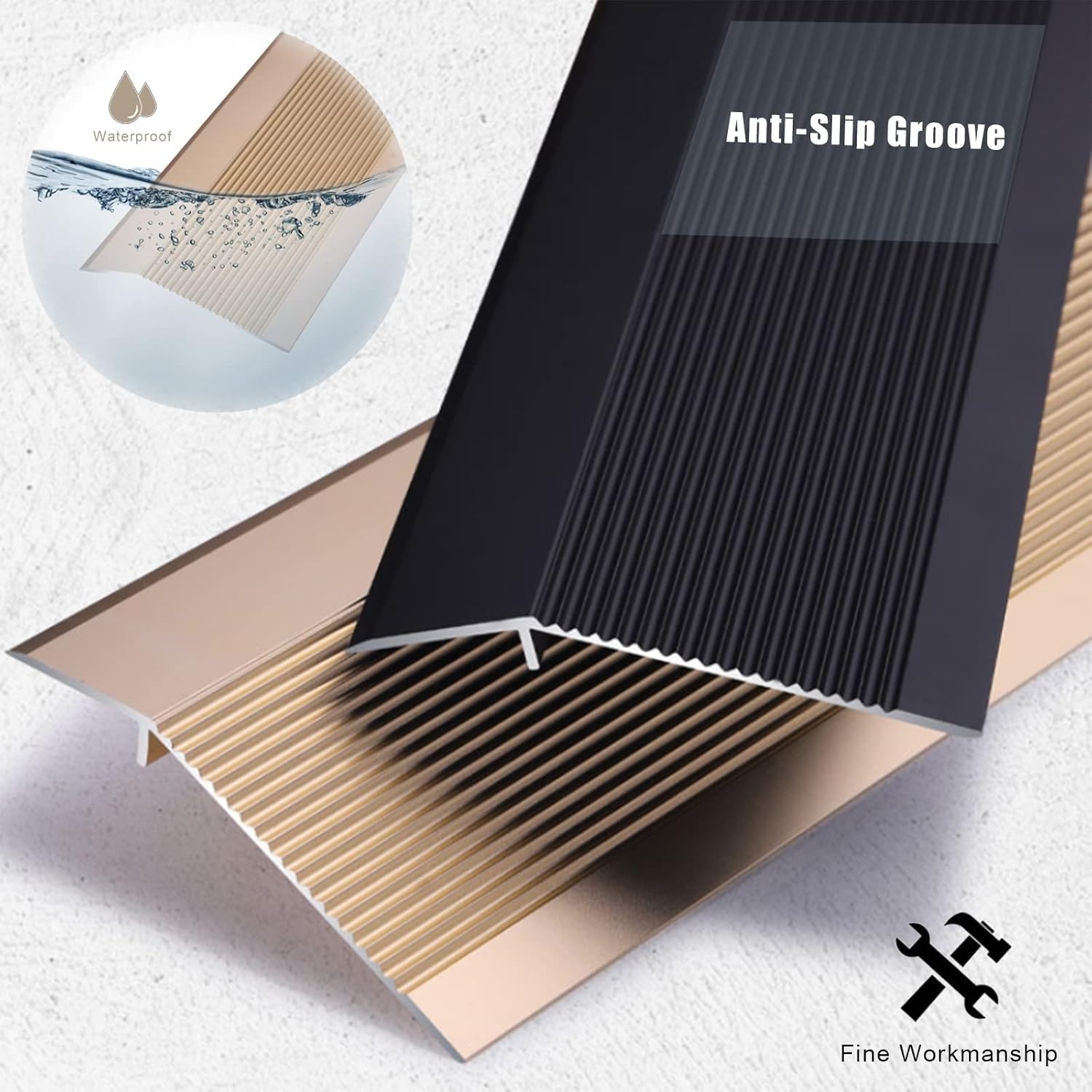 Door Strip Threshold Transition Strip Uneven Floor Transition Strip Carpet Trim with Non-Slip Grooves Surface, Wood to Tile/Carpet to Laminate, Aluminum, 2.9/3.3/3.6/4/4.3/4.6/5 ft Long