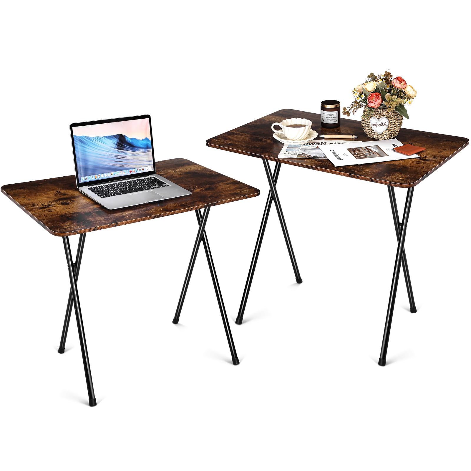 Wenqik Foldable Table TV Trays for Eating Set of 2 Large Folding Tray Table Snack Eating Tables for Couch, Kitchen, Living Room, Space Saving, Easy Assembly, 20 x 31.5 x 28 Inch (Walnut,Grain)