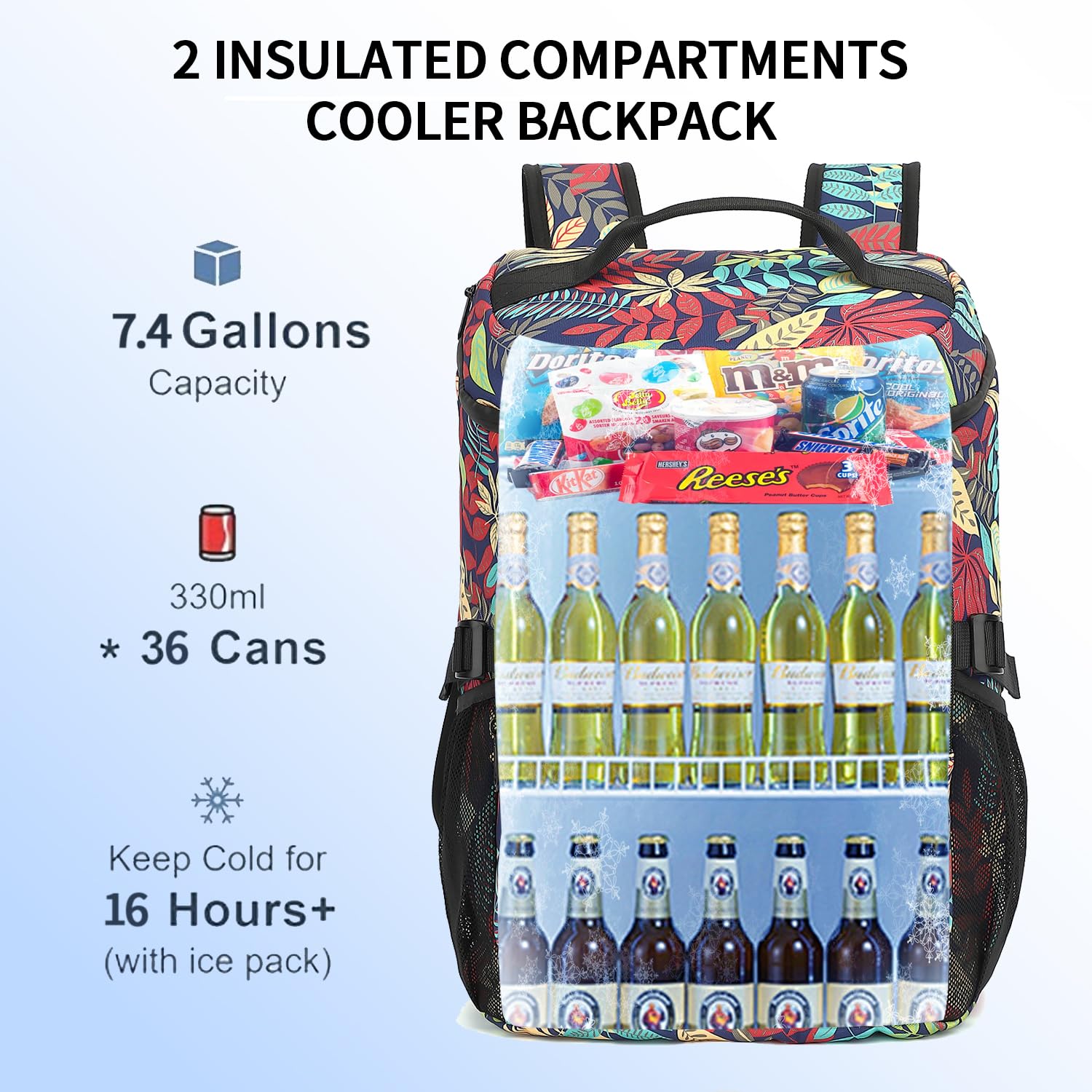Kalesi Kühlrucksack 36 Dosen Leichter Isolierter Rucksack Kühler Auslaufsicher Reise Camping Mittagessen Rucksack Outdoor Besteck Rucksack für Damen und Herren