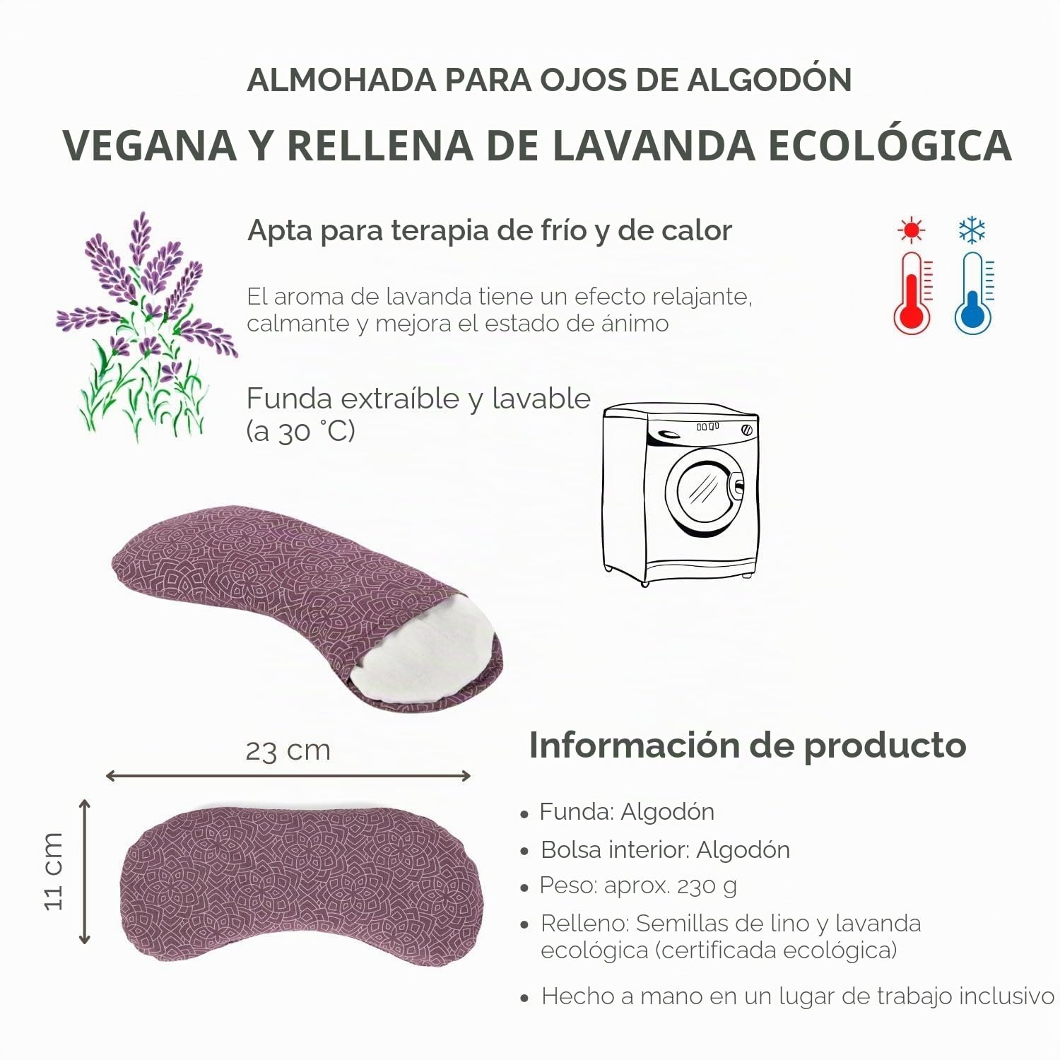 Bodhi Suave almohadilla para los ojos de algodón | Relleno de linaza orgánica y lavanda orgánica | Vegano | Antifaz para yoga, relajación y meditación | Disponible en varios diseños