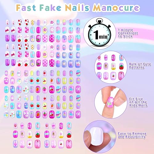 Miniatura 3 de 168 uñas postizas a presión para niños y niñas, uñas postizas shynek Kids para niños, calcomanías con pegamento, uñas postizas de cobertura