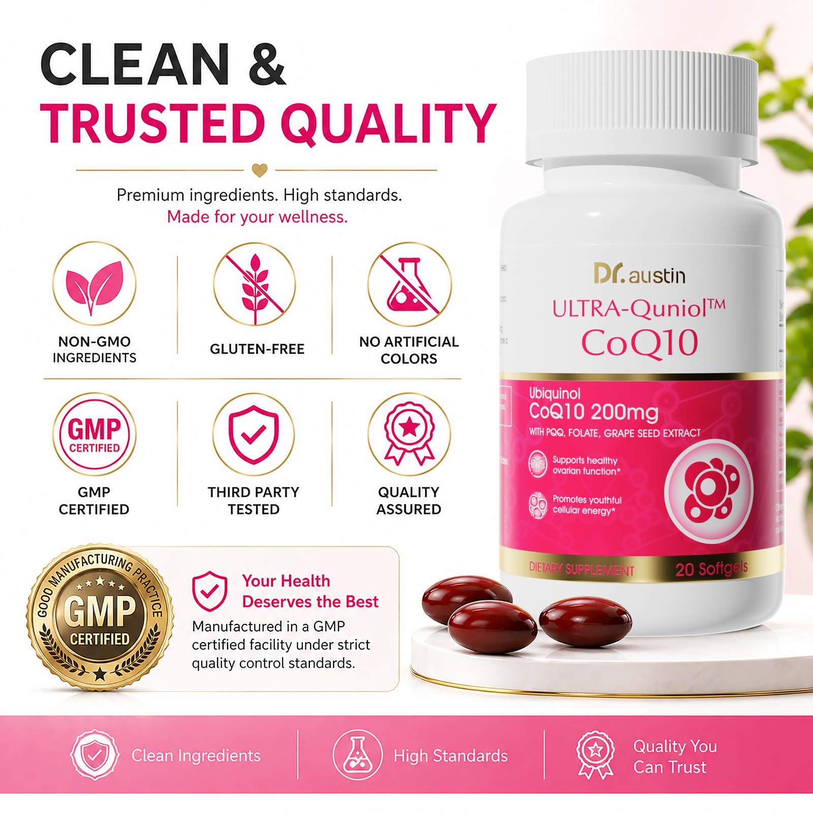 Dr. Austin CoQ10 200mg Ubiquinol Softgels with PQQ, Grape Seed Extract & Folate, High Absorption Q10 Supplement for Heart, Energy & Cellular Wellness — Amazon image 6