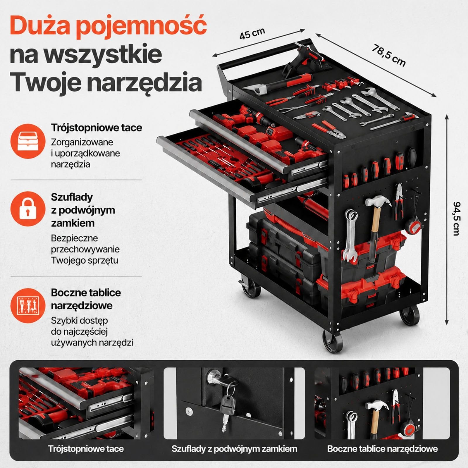 Wózek narzędziowy czarny do warsztatu i transportu
