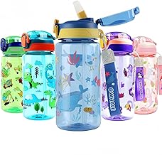 MHwan Children's Water Bottle, 600 ml, Sturdy and Shatterproof, Leak-Proof with Straw, BPA-Free, Beautiful Portable Water Bottle for Girls and Boys Suitable for School Trips