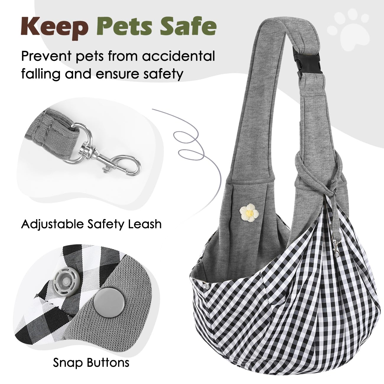 Pawaboo Dog Sling Carrier for Small Dogs Reversible Hand Free Dog Carrier Sling with Adjustable Strap Buckle & Safety Leash - Image 4
