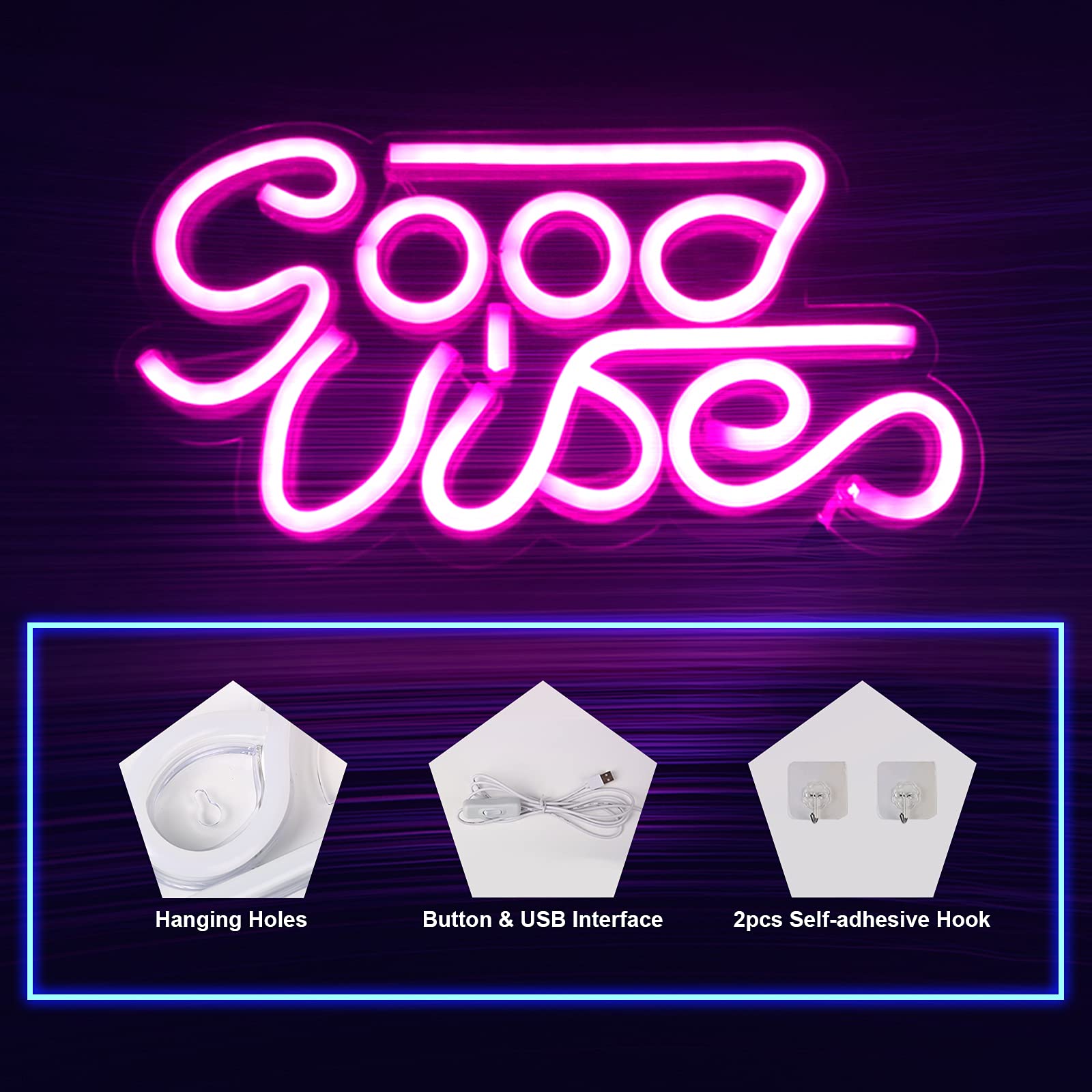 Good Vibes Neon Schild, Pink Led Schriftzug Light Good Vibesneon Lights Wall Decor, Leuchtreklame Neonschilder Leuchtschilder Nachtlicht Wandschild für Bar Club Garage Zuhause Schlafzimmer