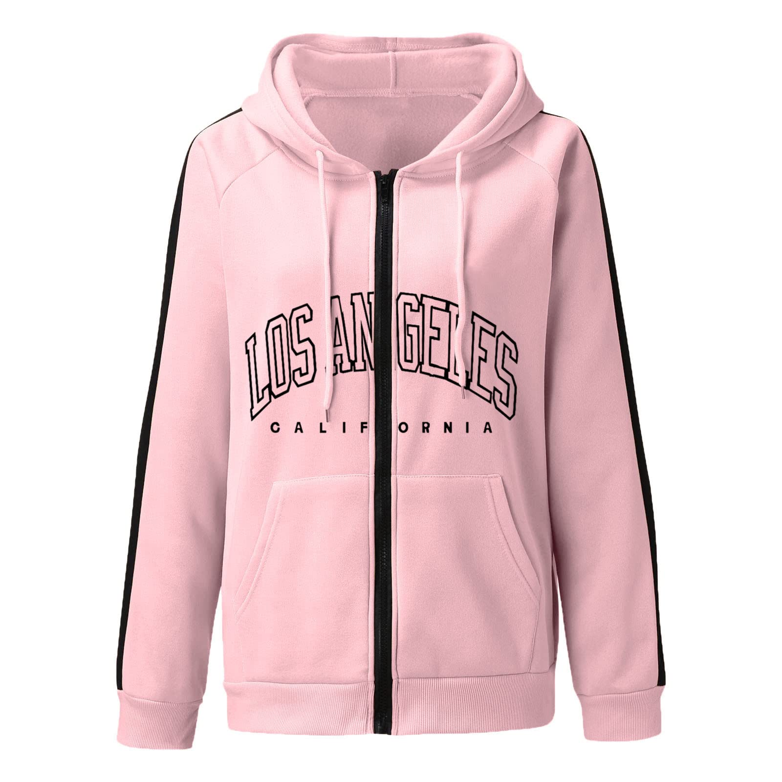 Los Angeles California Damen-Kapuzenpullover mit Reißverschluss, trendiger Farbblock, ästhetisch mit Kapuze, Jacken, Workou, Kordelzug, Patchwork, übergroße Pullover, Herbst, Damen, College, Komfort