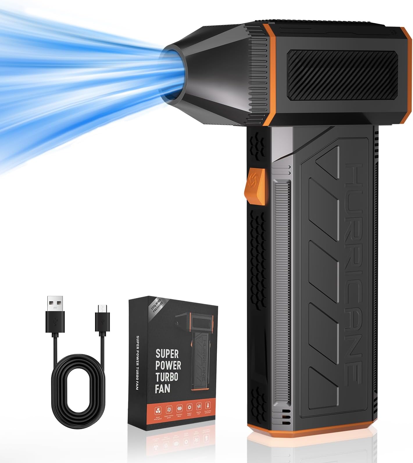 TerraPro Electric Air Duster, 130,000RPM Turbo Fan Air Blower with 3 Gears Adjusastale Rechargerable Cordless, Powerful Portable Jet Gadget for Garage, Home, Camping