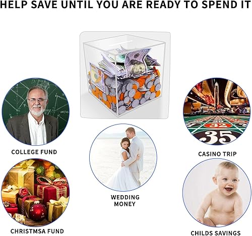 Miniatura 7 de Alcancía transparente para adultos, imprescindible para acceder a ahorros, hucha de acrílico transparente, caja de cambio para ayudar al presupuesto