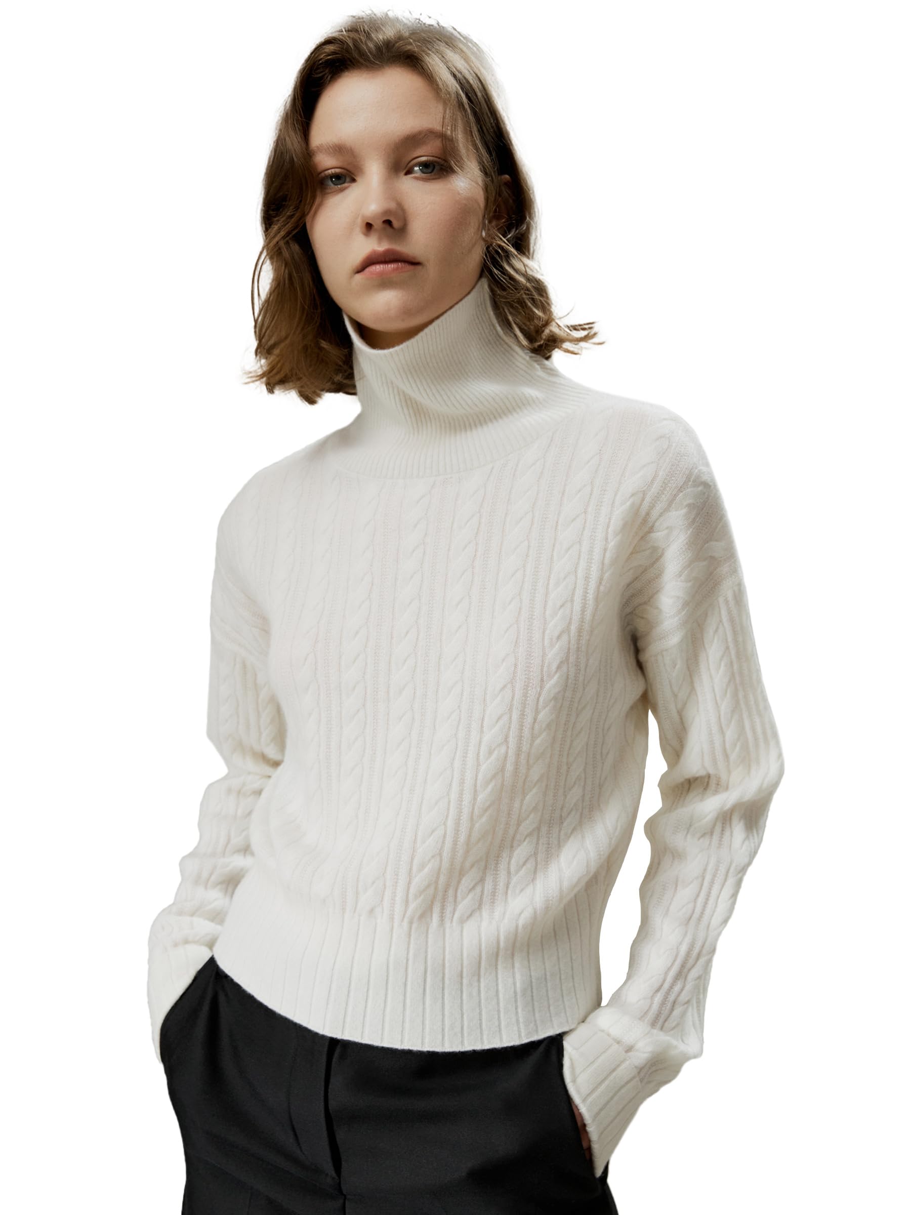 LilySilk Womens Sweater Drop-Shoulder 100% Cashmere Oversized Turtleneck Pullover Twisted for Fall & Winter Casual