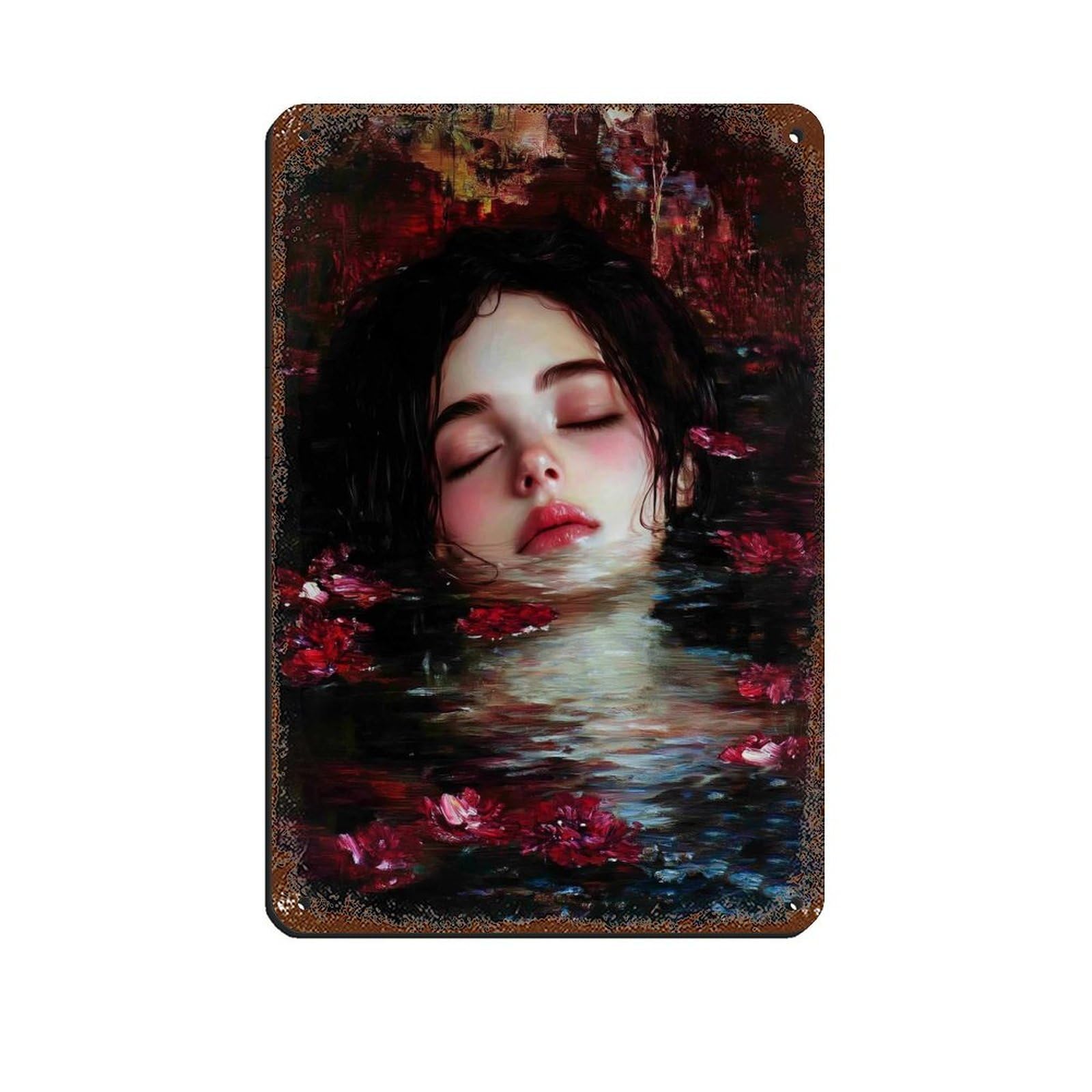 Ophelia Dark Academia, Moody Victorian Floral Painting Tin Sign Vintage Metal Pub Club Cafe Bar Home Wall Art Decoration Poster Retro 8x12inch(20x30cm)