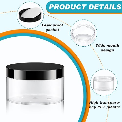Miniatura 3 de Dandat 24 piezas 8 oz tarro de plástico con tapa y etiqueta recargable, recipientes vacíos redondos transparentes de PET para muestras cosméticas de