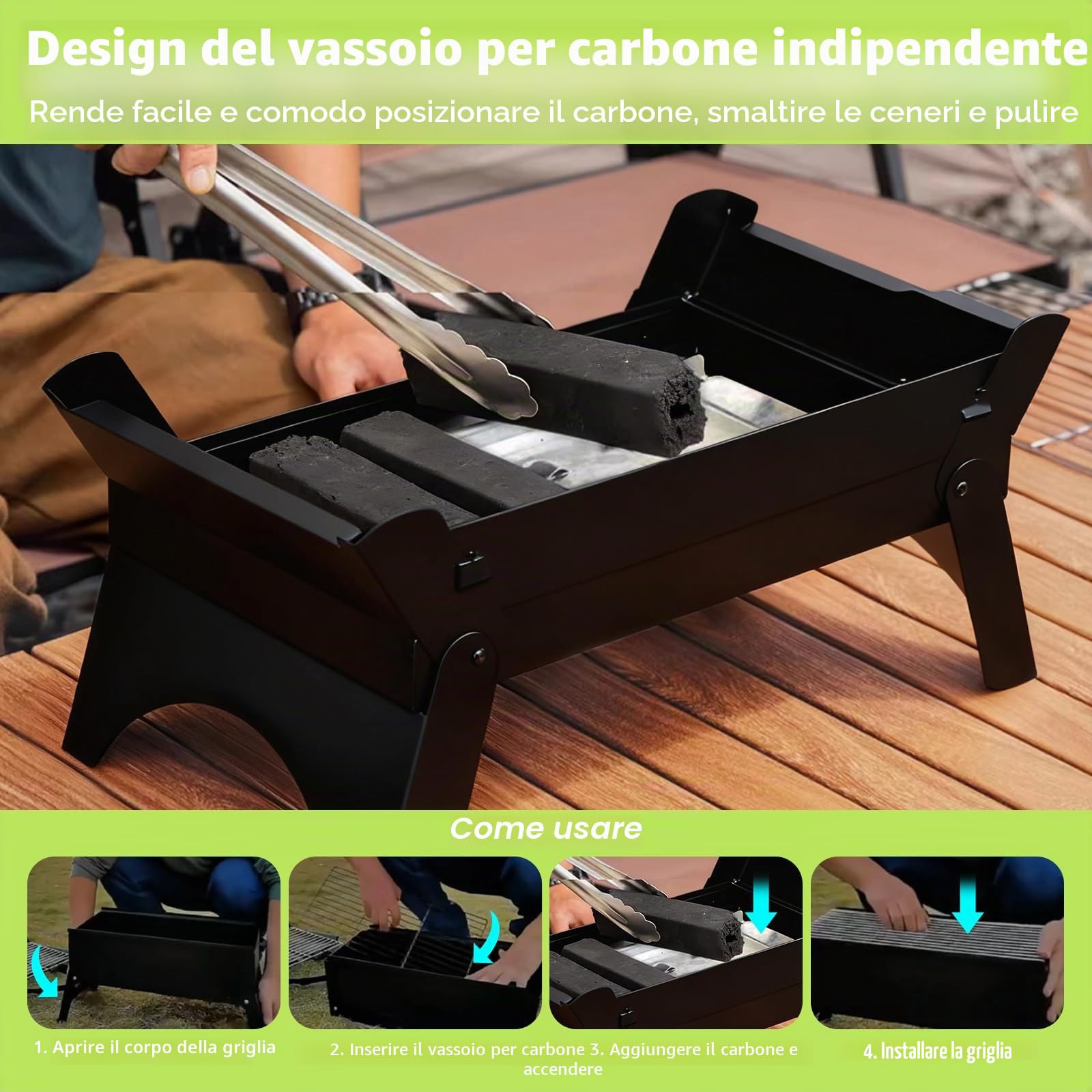 Barbecue portatile a carbonella, griglia pieghevole da tavolo, piccola 2-6 persone, barbecue a carbonella da viaggio all'aperto per picnic, zaino in spalla, giardino, terrazza, campeggio, viaggi