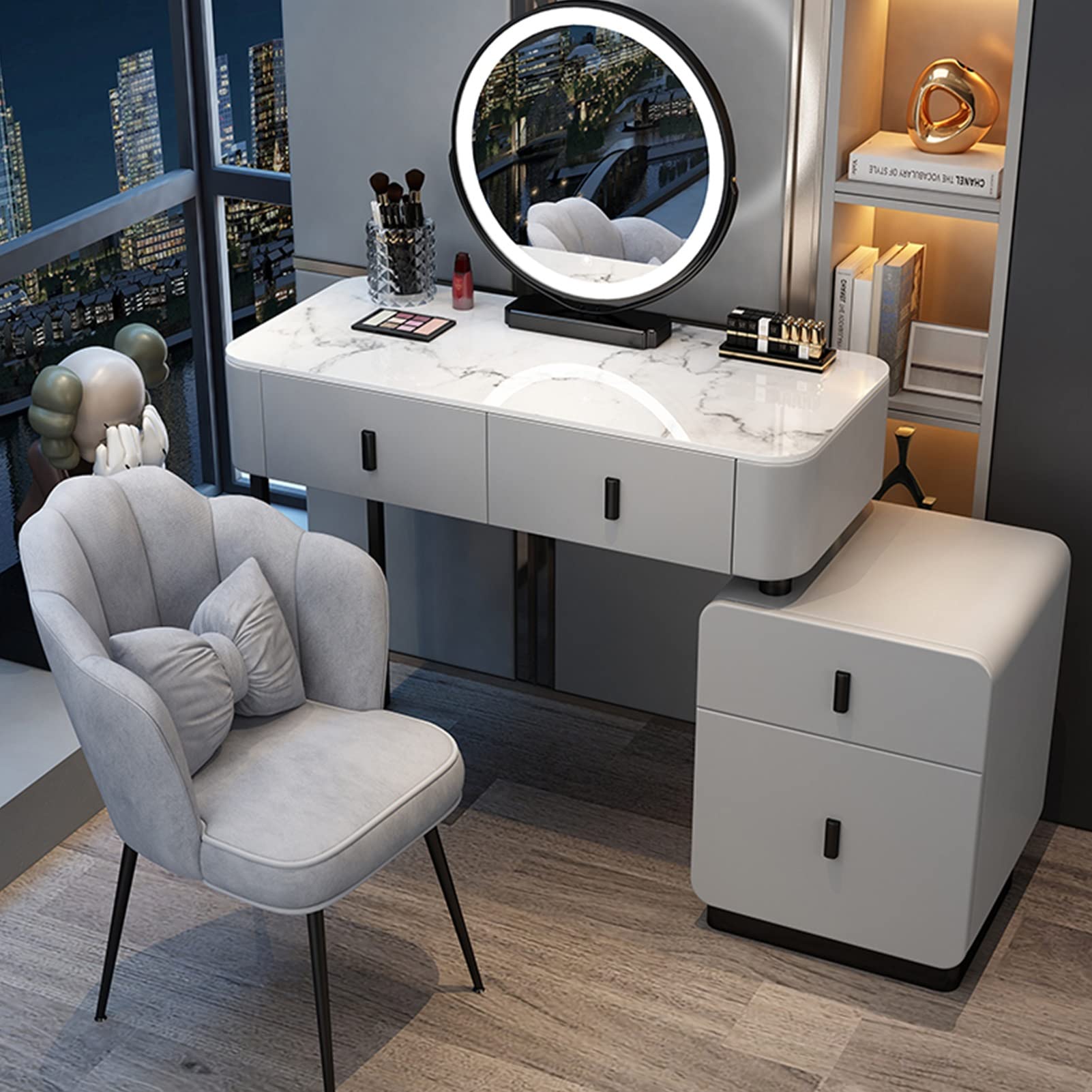 ドレッサー　収納力大きい Amazon｜スツール付きドレッサー、鏡台 大容量引き出し、ロックスラブ